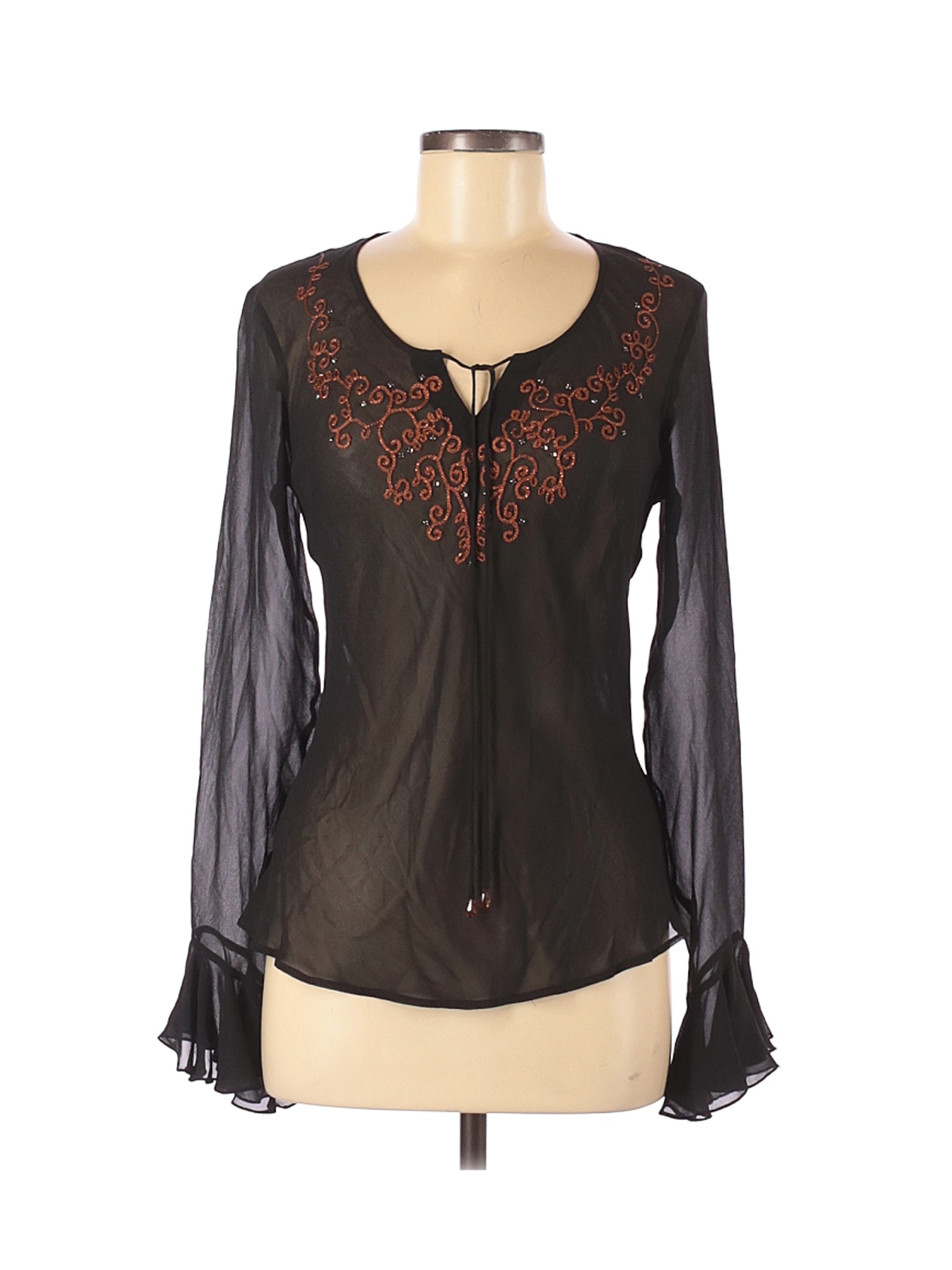 Cache Women Black Long Sleeve Silk Top M | eBay