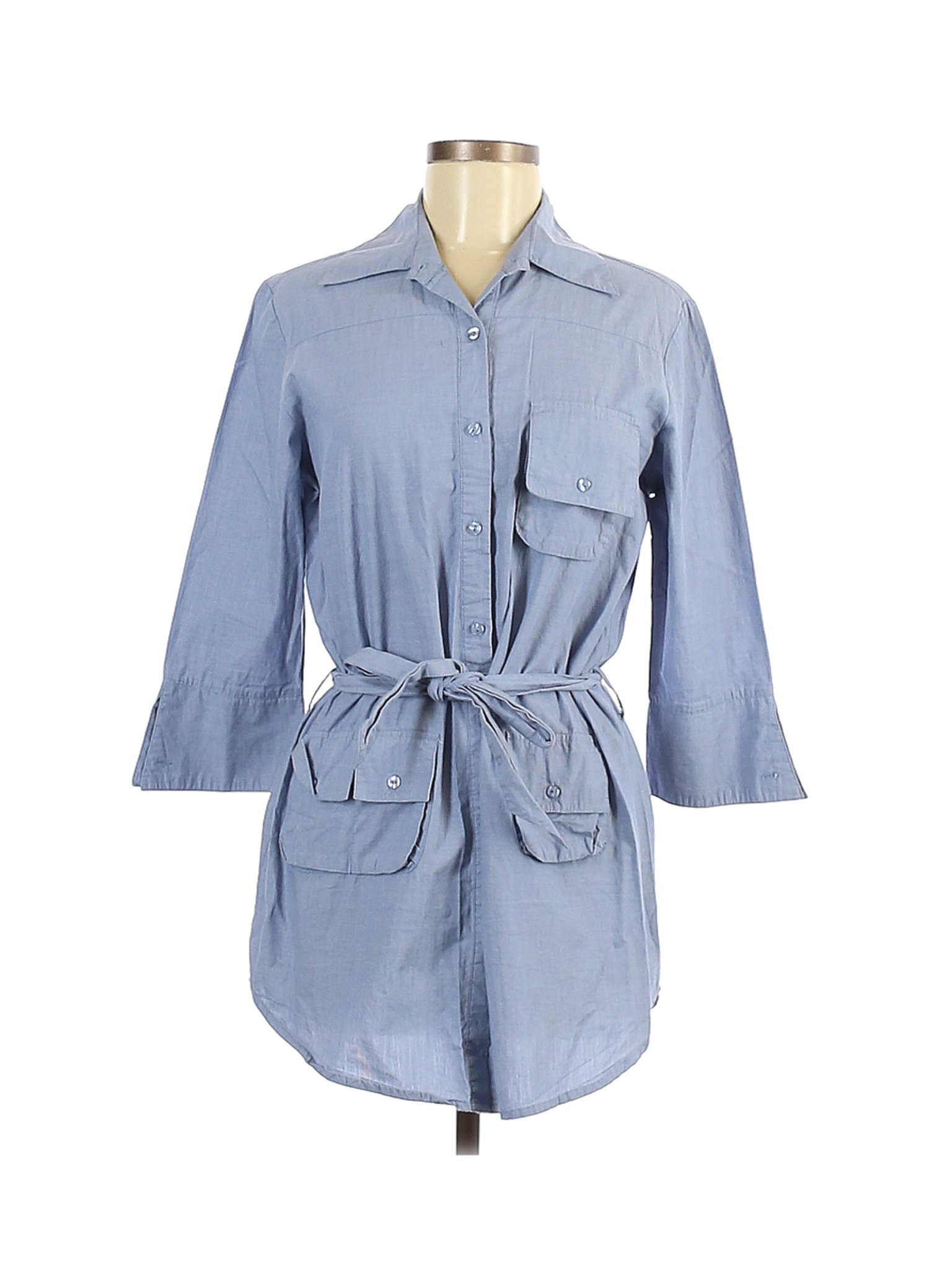 Capri Women Blue 3/4 Sleeve Button-Down Shirt L | eBay