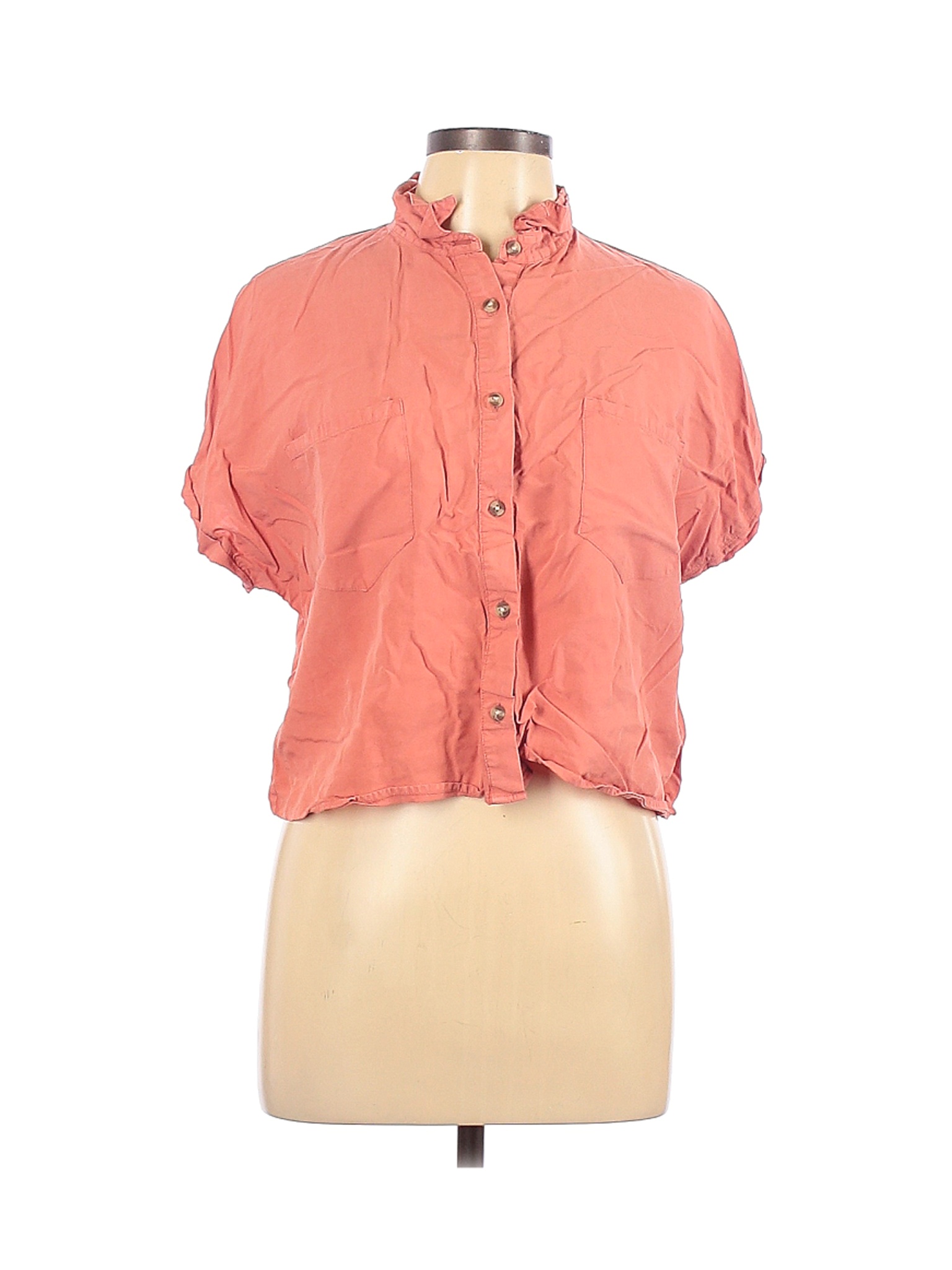 Thread And Supply 100 Lyocell Solid Pink Short Sleeve Button Down Shirt