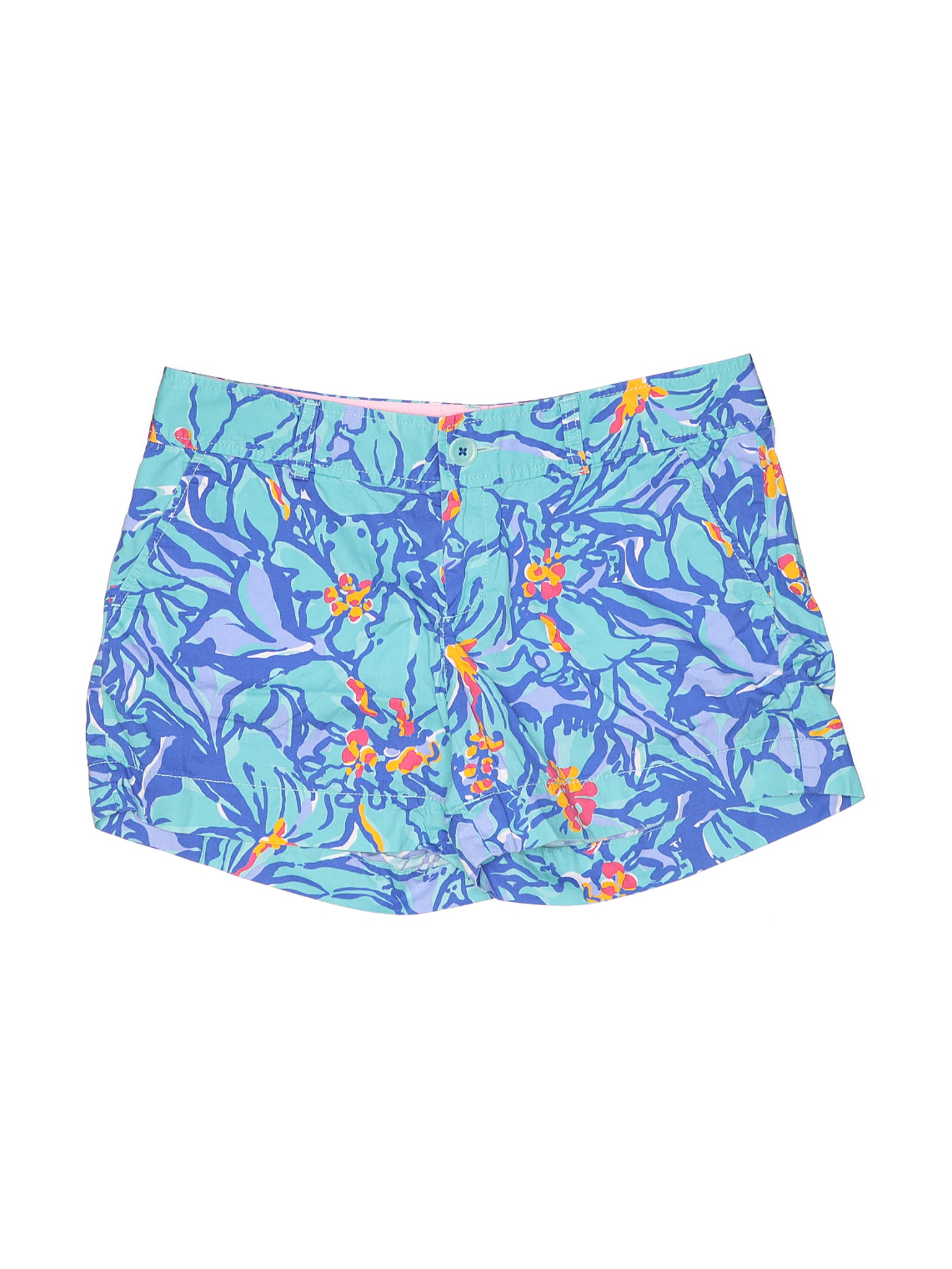 Lilly Pulitzer 100 Cotton Floral Blue Khaki Shorts Size 6 73 Off