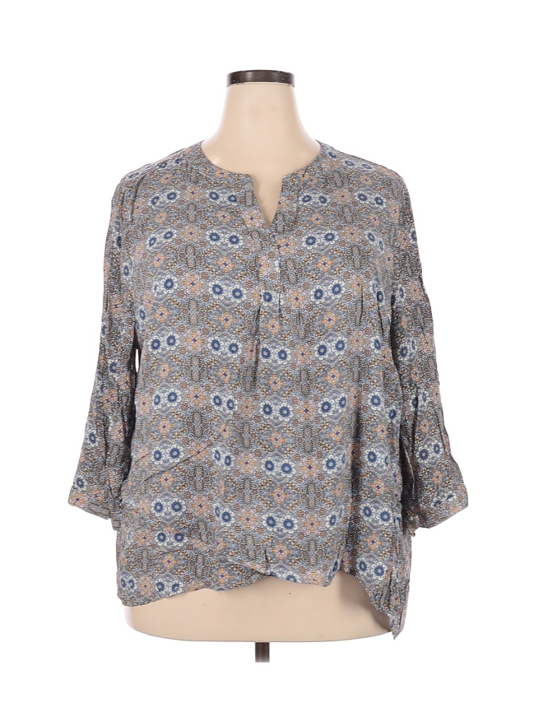 Adrienne Vittadini 100% Rayon Blue Long Sleeve Blouse Size 1X (Plus ...