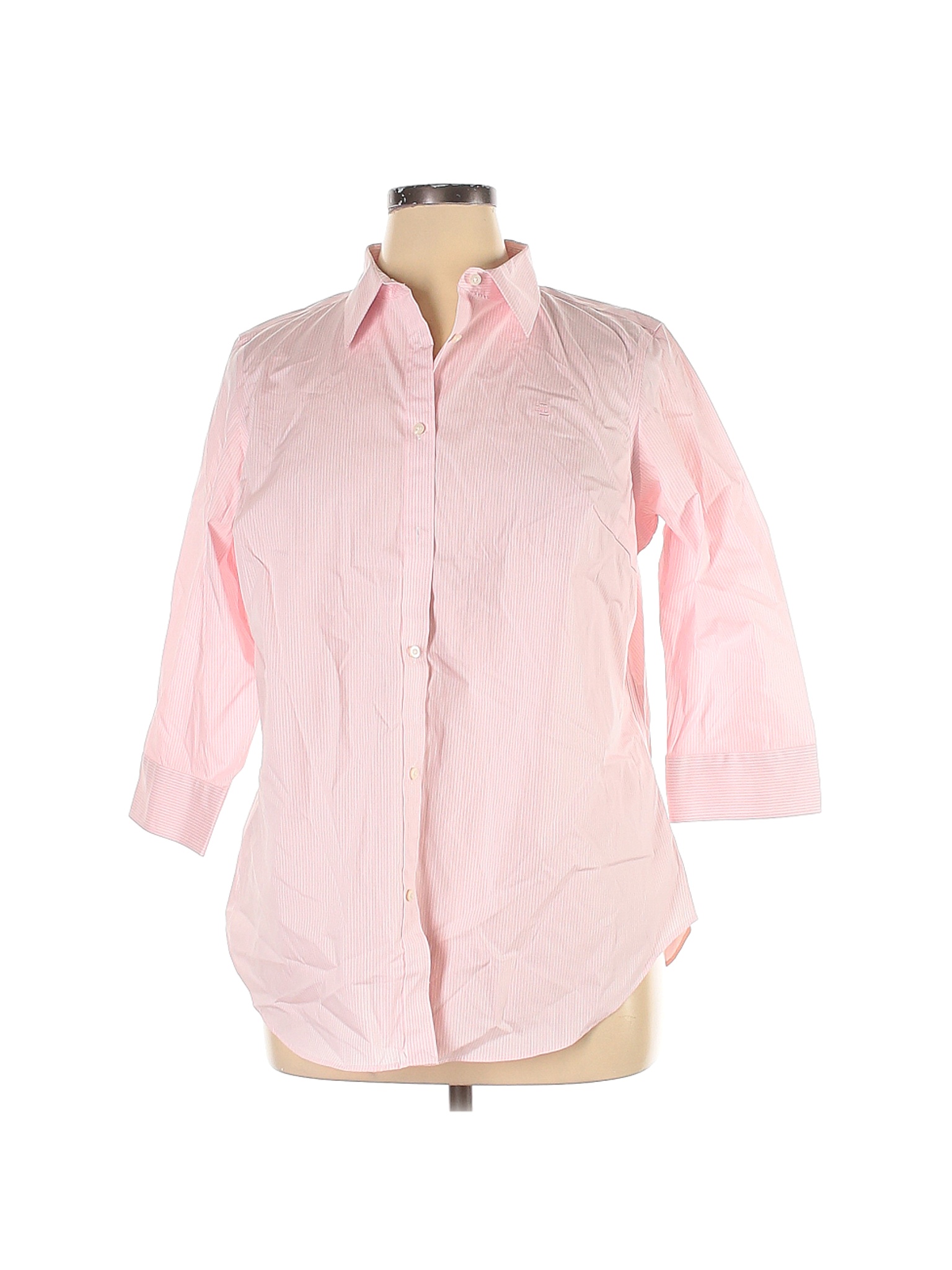 NWT Lauren by Ralph Lauren Women Pink 3/4 Sleeve Button-Down Shirt 1X ...