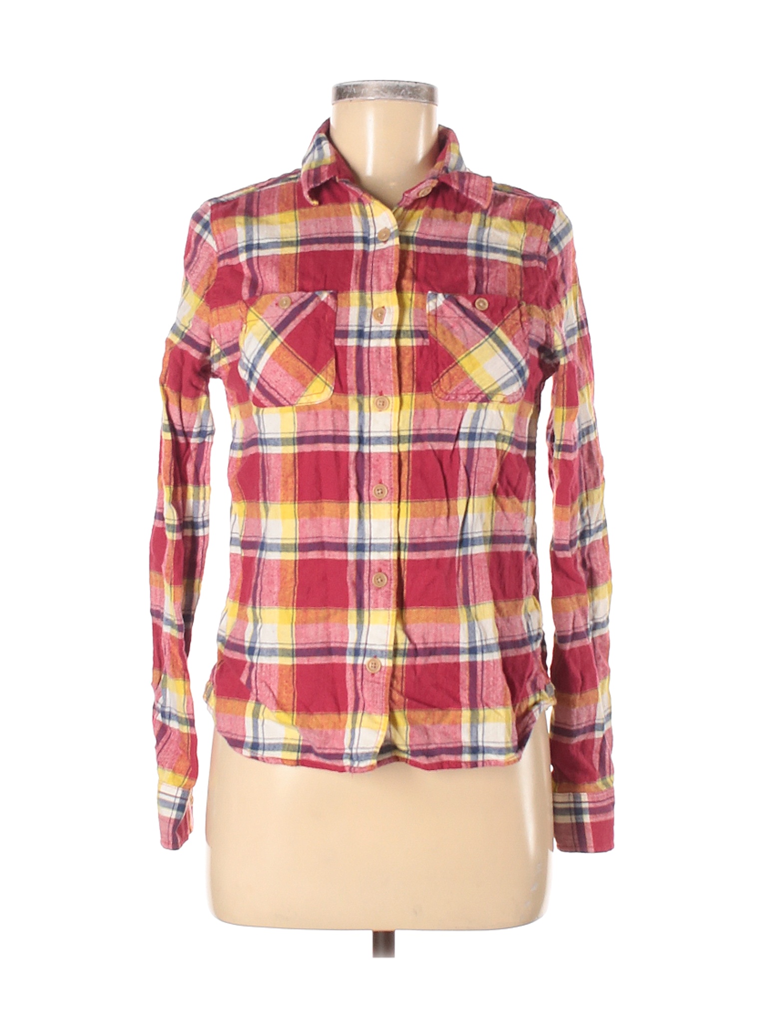 womens red button up shirt