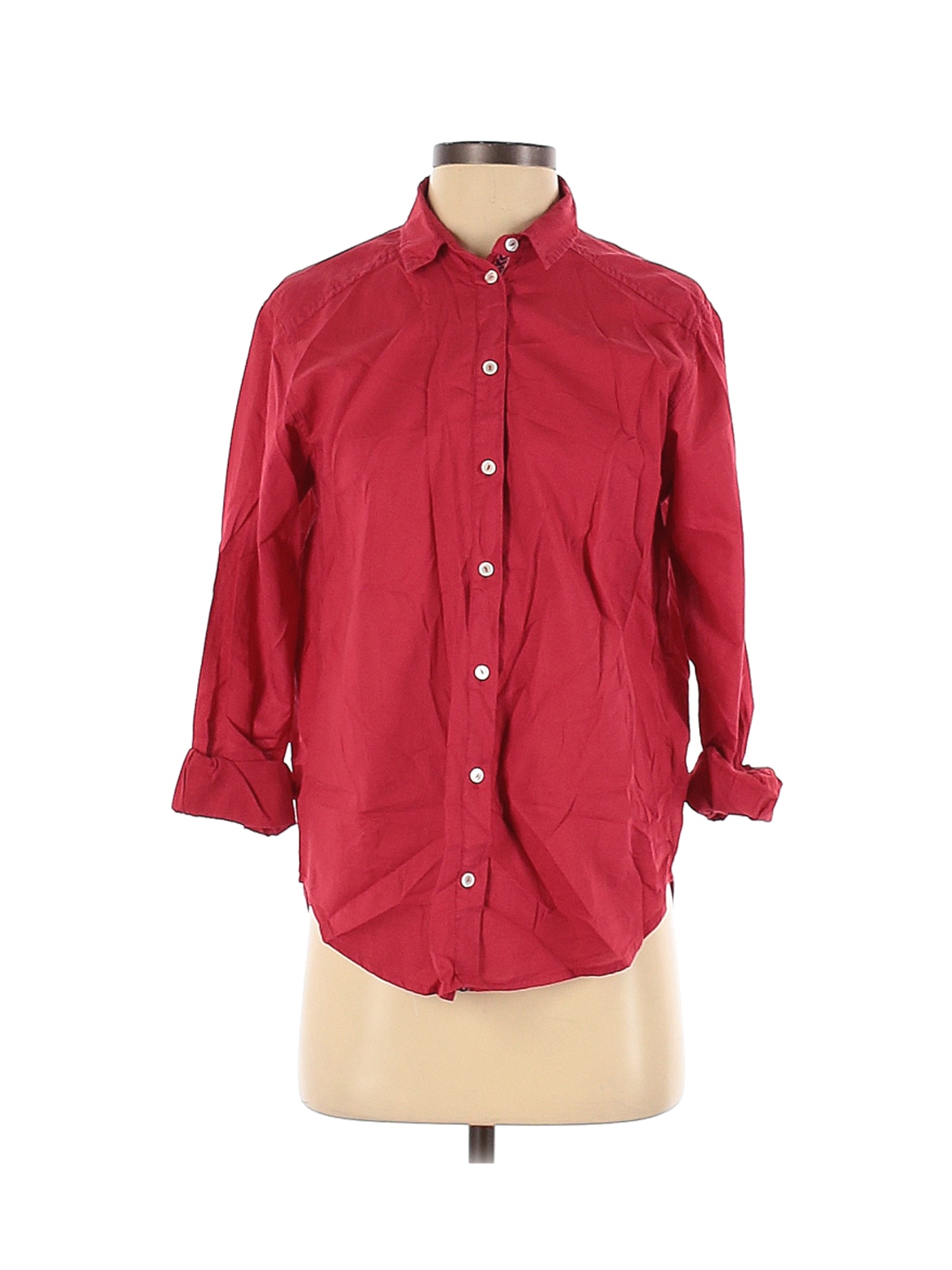 women red button down shirt