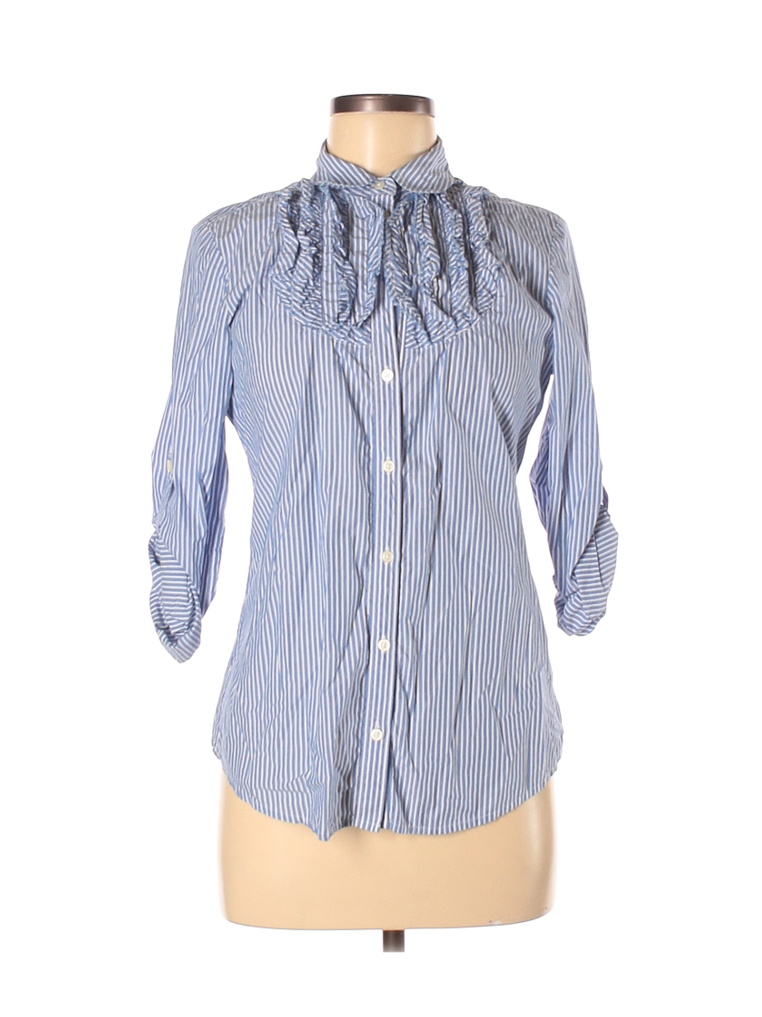 Gap Women Blue 3/4 Sleeve Button-Down Shirt 6 | eBay