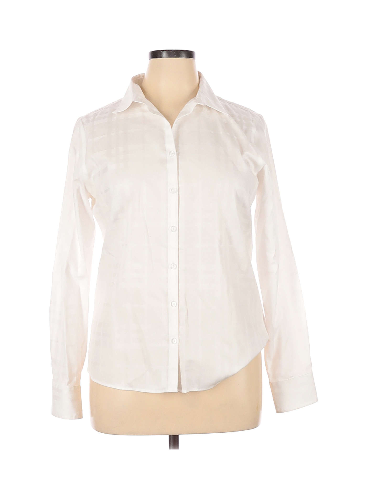 Lands' End Women White Long Sleeve Button-Down Shirt 14 | eBay