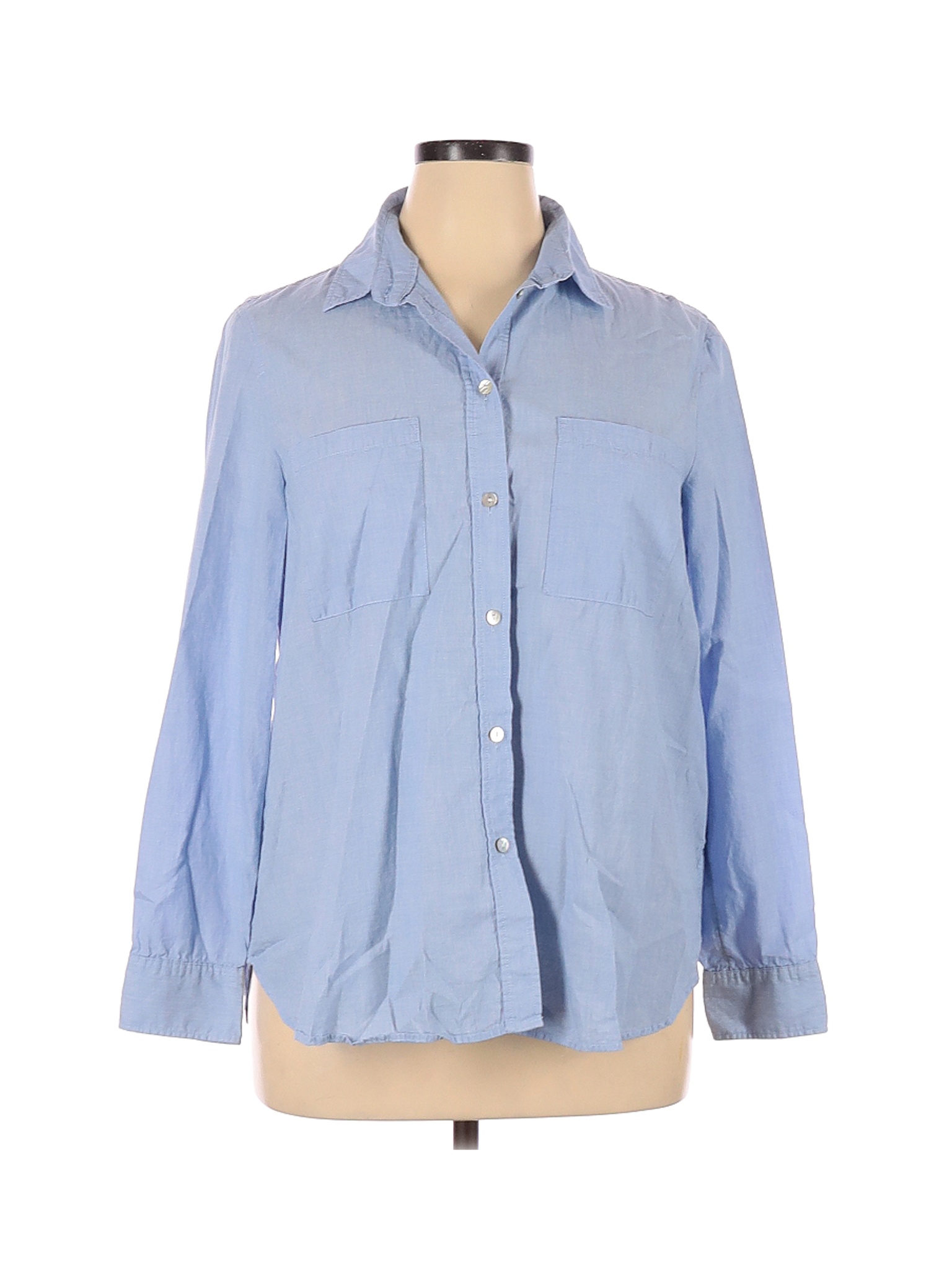 H&M Women Blue Long Sleeve Button-Down Shirt 16 | eBay