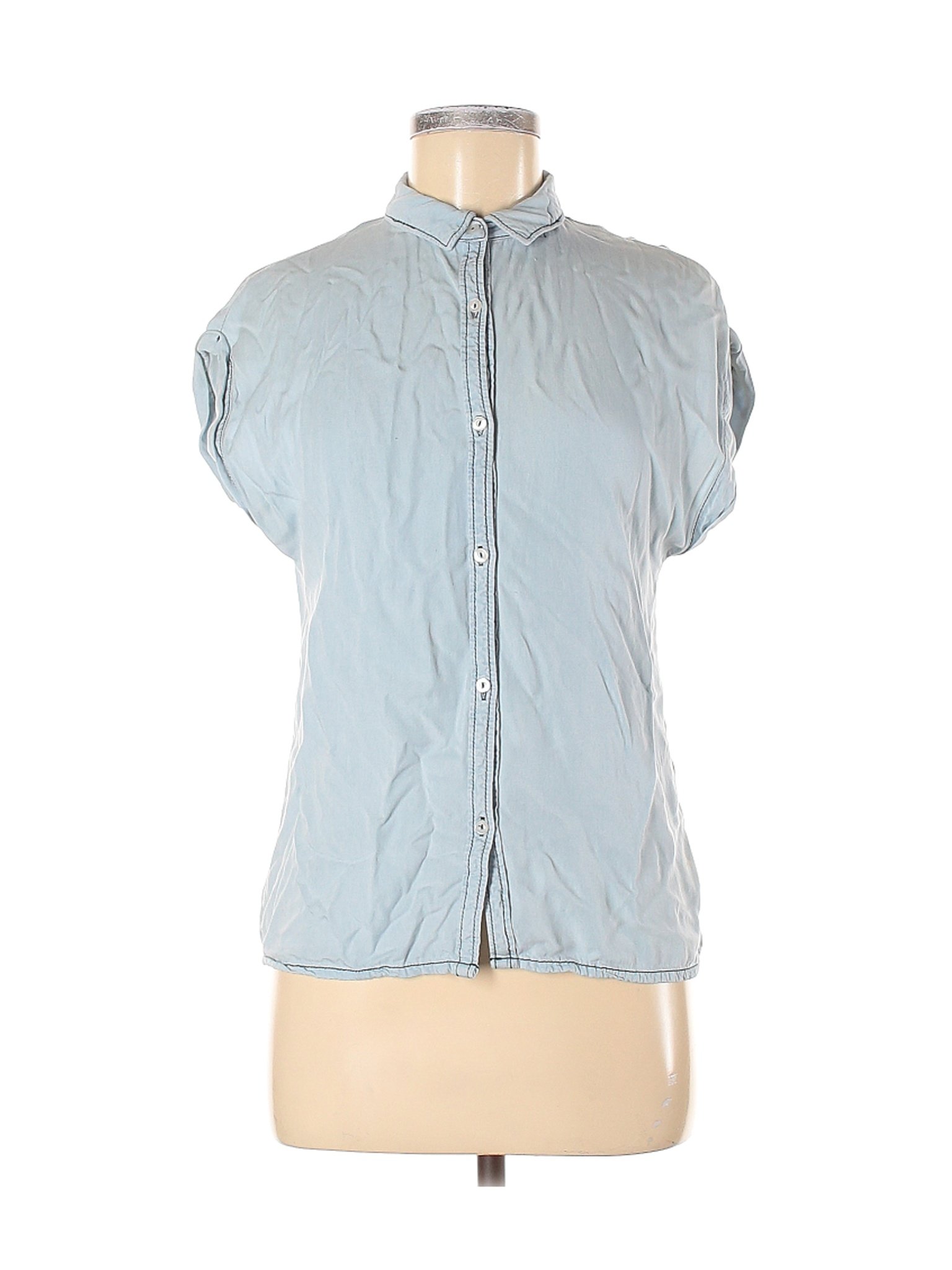 Divided by H&M Women Blue Short Sleeve Button-Down Shirt 6 | eBay