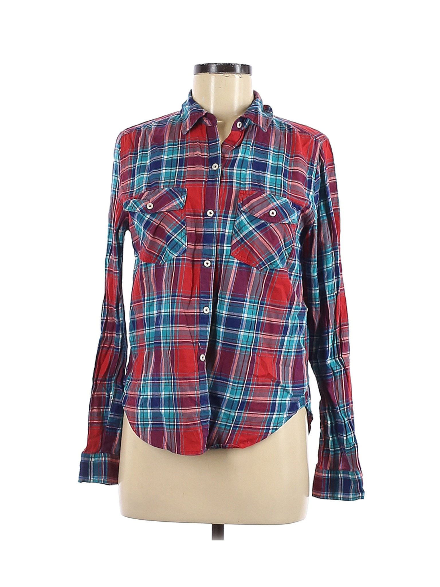 Forever 21 Women Red Long Sleeve Button-Down Shirt M | eBay