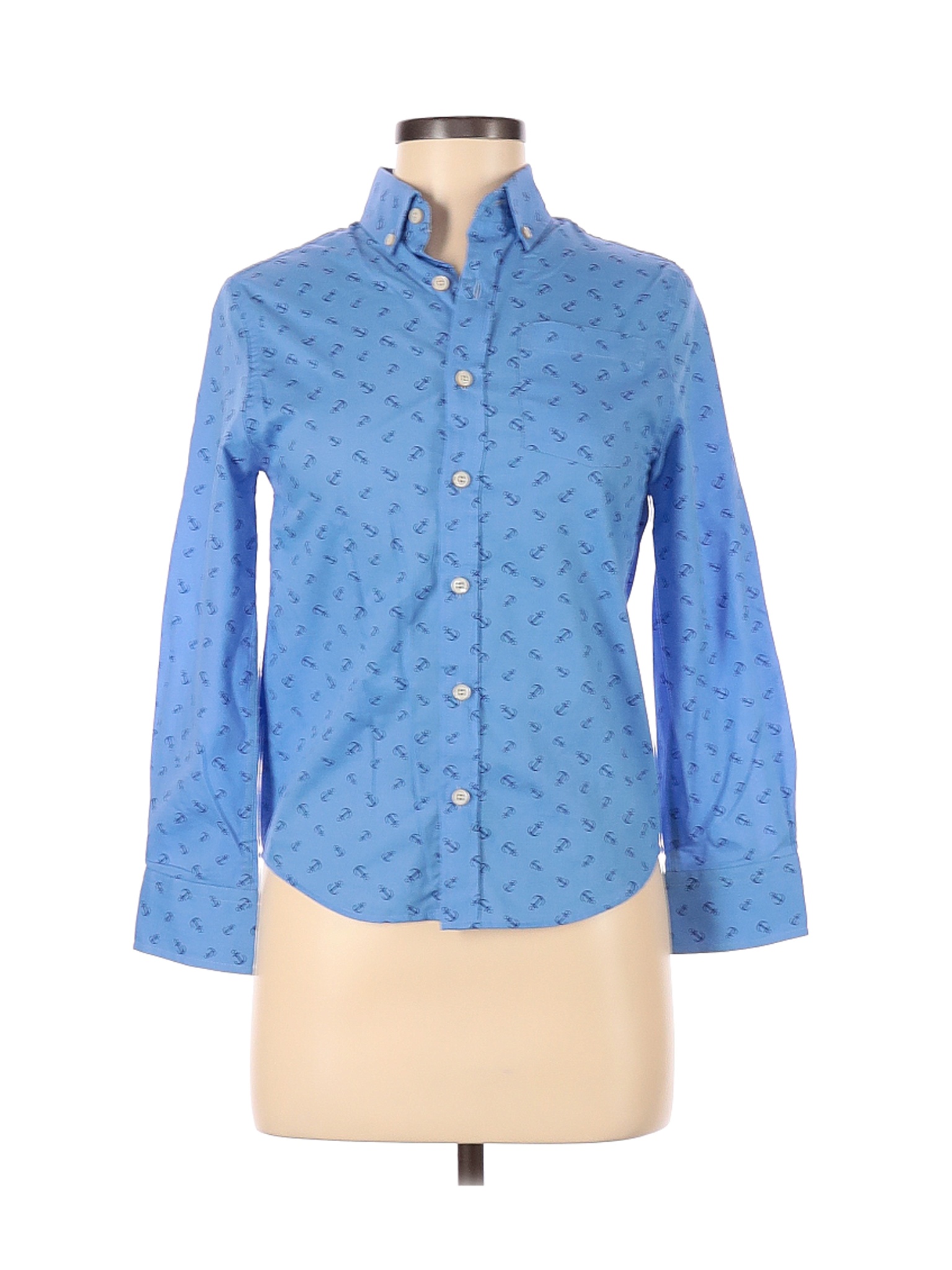 Crown & Ivy Women Blue Long Sleeve Button-Down Shirt M | eBay