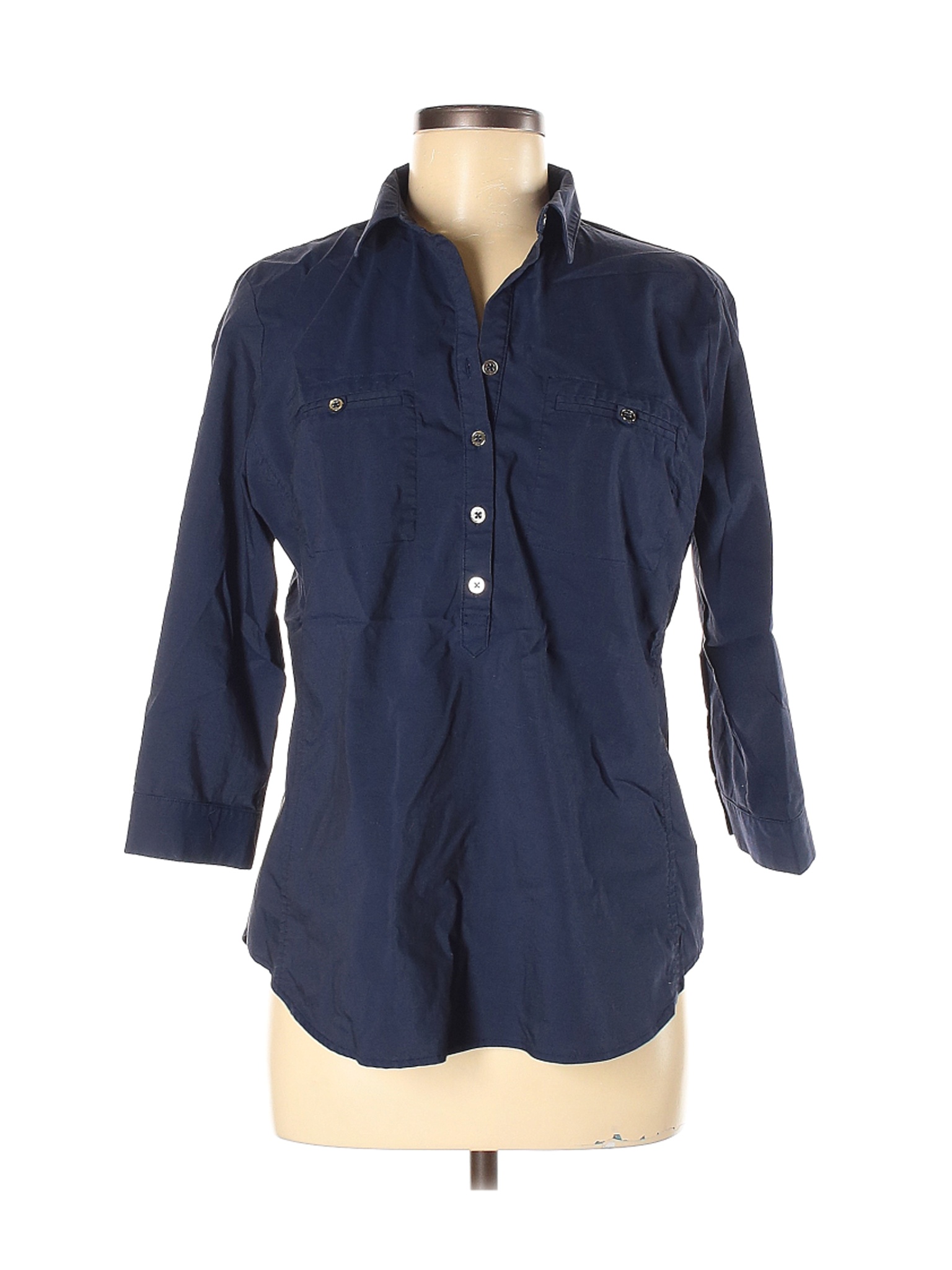 New York & Company Women Blue 3/4 Sleeve Button-Down Shirt M | eBay