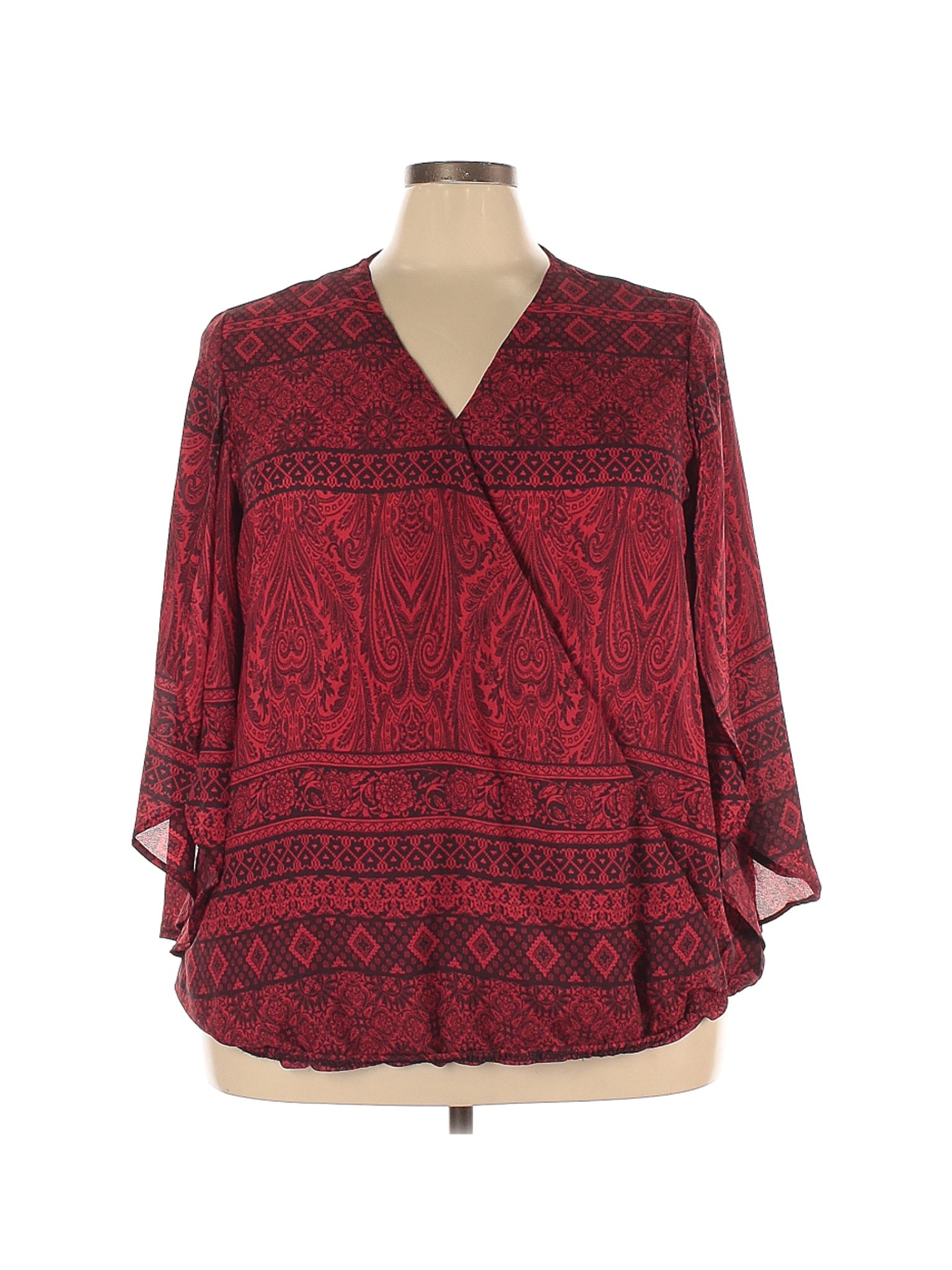 Roz & Ali Women Red Long Sleeve Blouse 3X Plus | eBay
