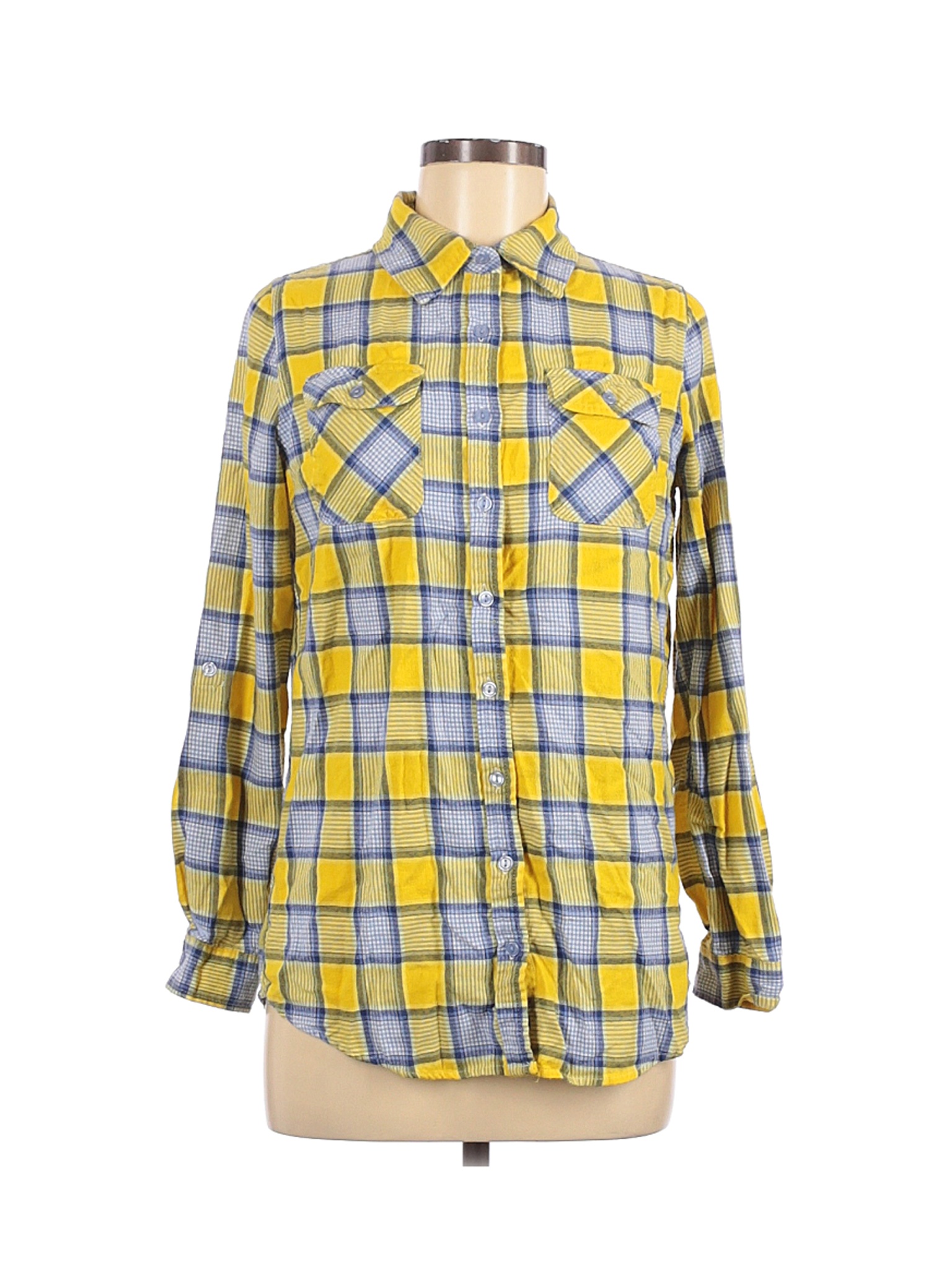 S&A Women Yellow Long Sleeve Button-Down Shirt 7 | eBay