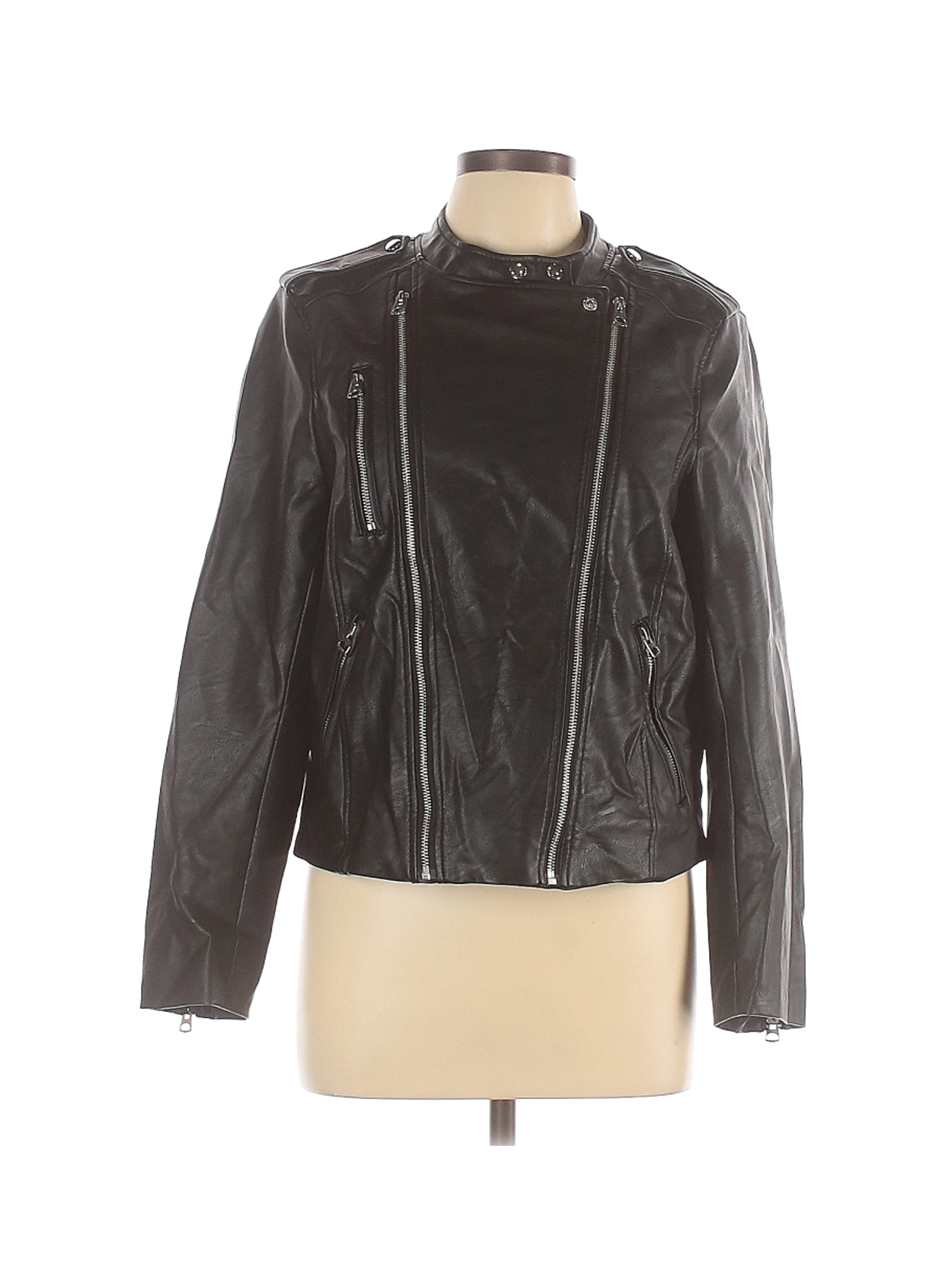 H&M Women Black Faux Leather Jacket 12 | eBay