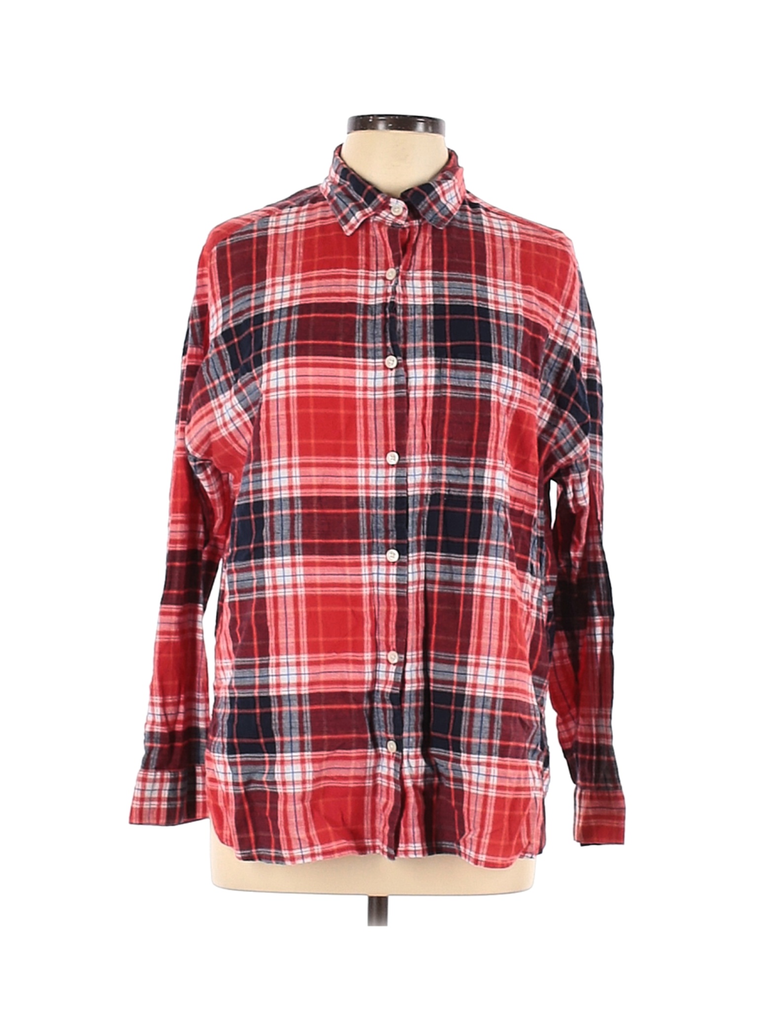 red long sleeve button down shirt women's