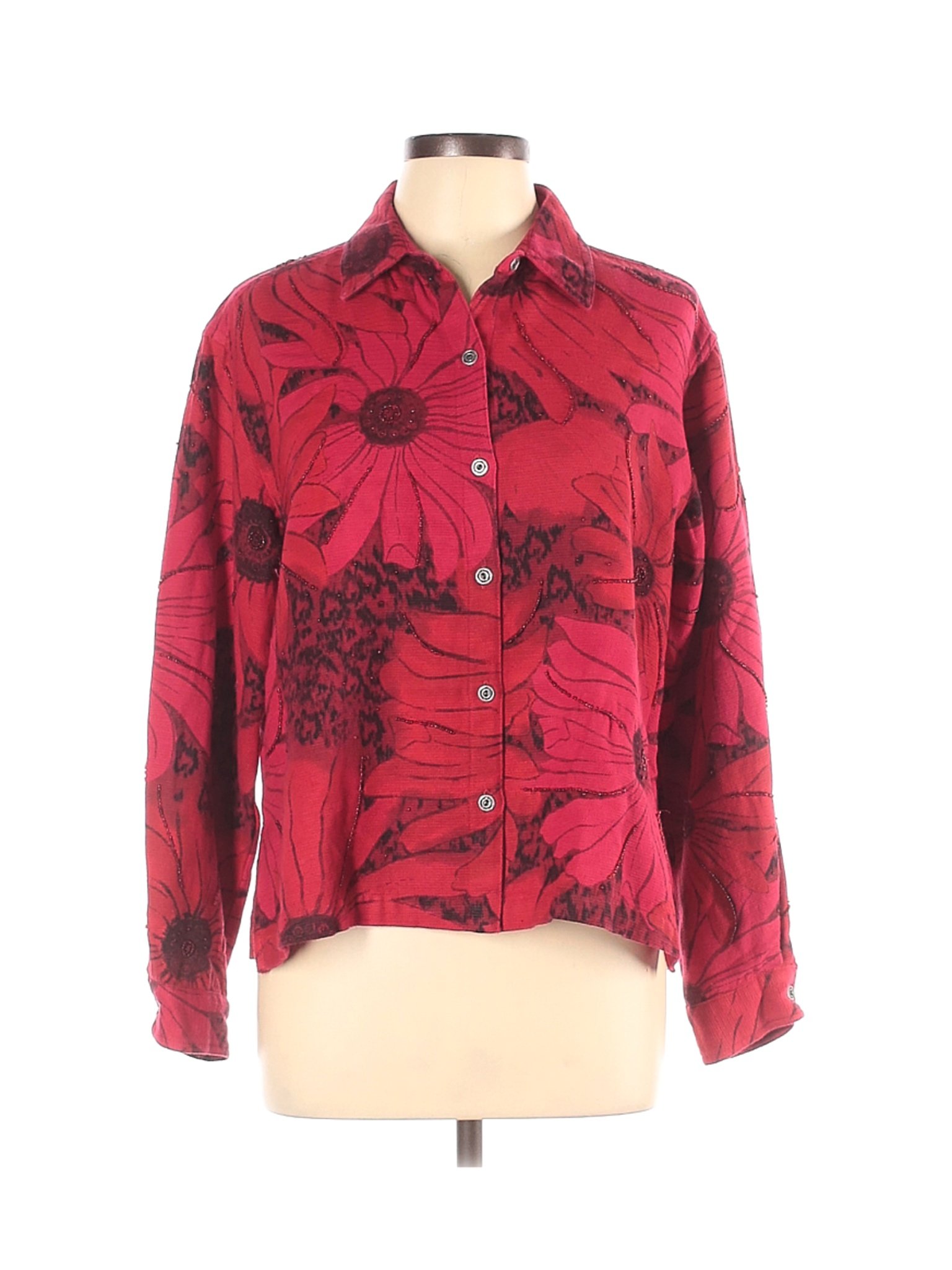 Chico's Women Red Long Sleeve Button-Down Shirt M | eBay
