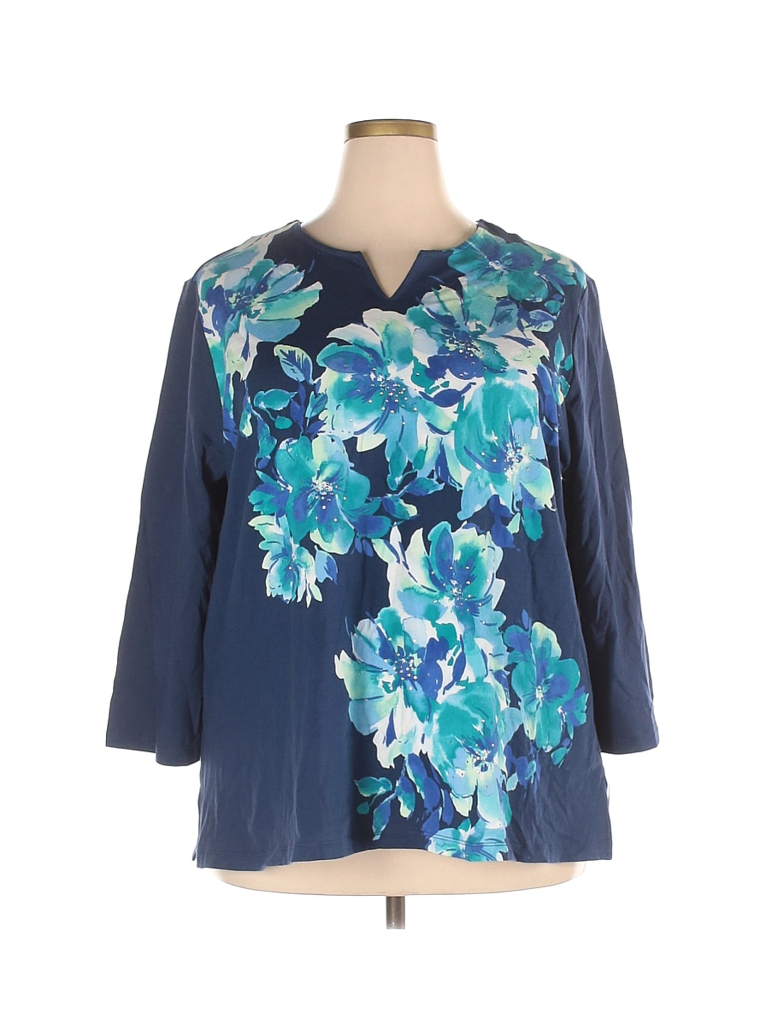 NWT Alfred Dunner Women Blue 3/4 Sleeve Top 2X Plus | eBay