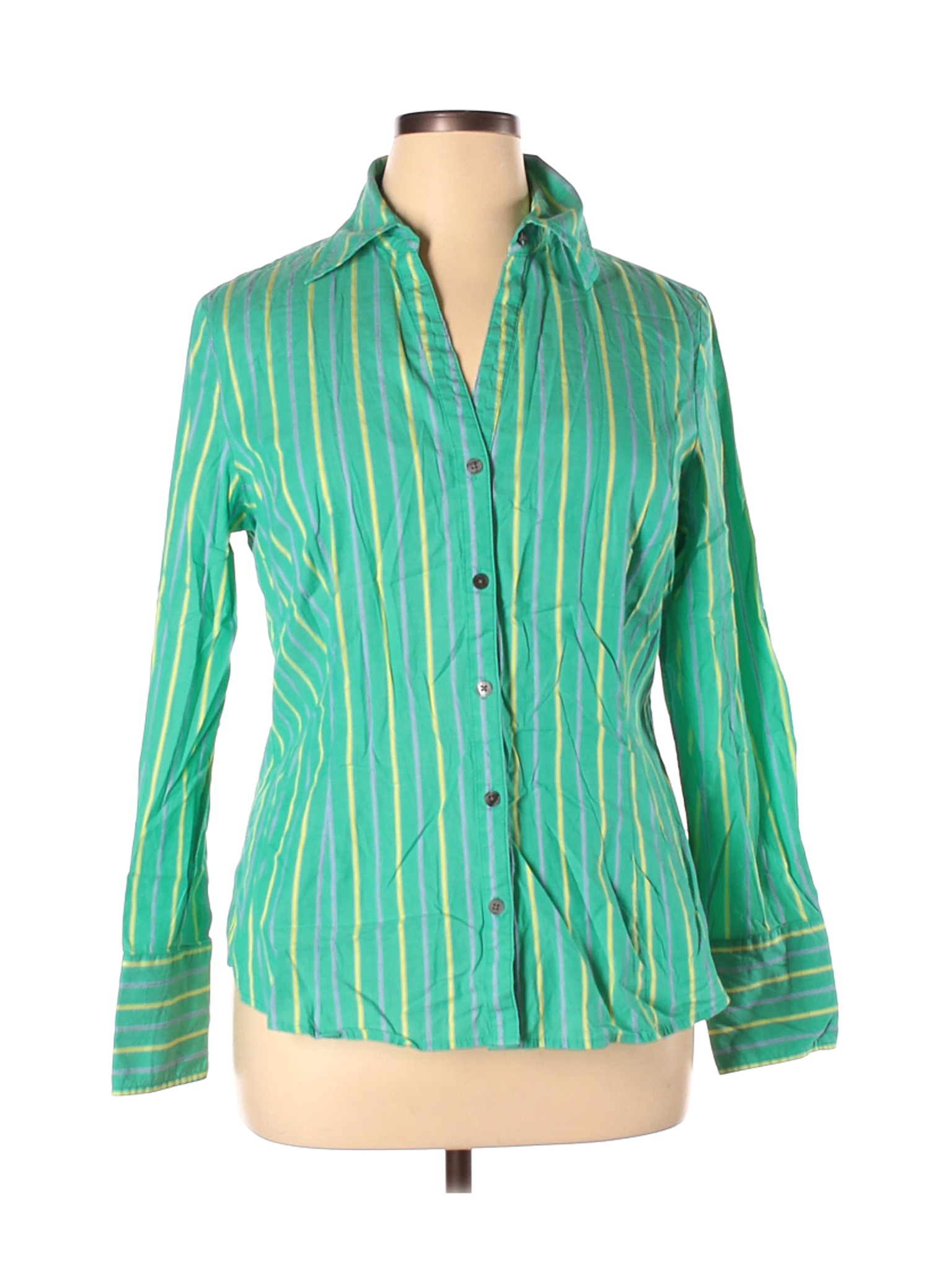 Attention Women Green Long Sleeve Button-Down Shirt XL | eBay