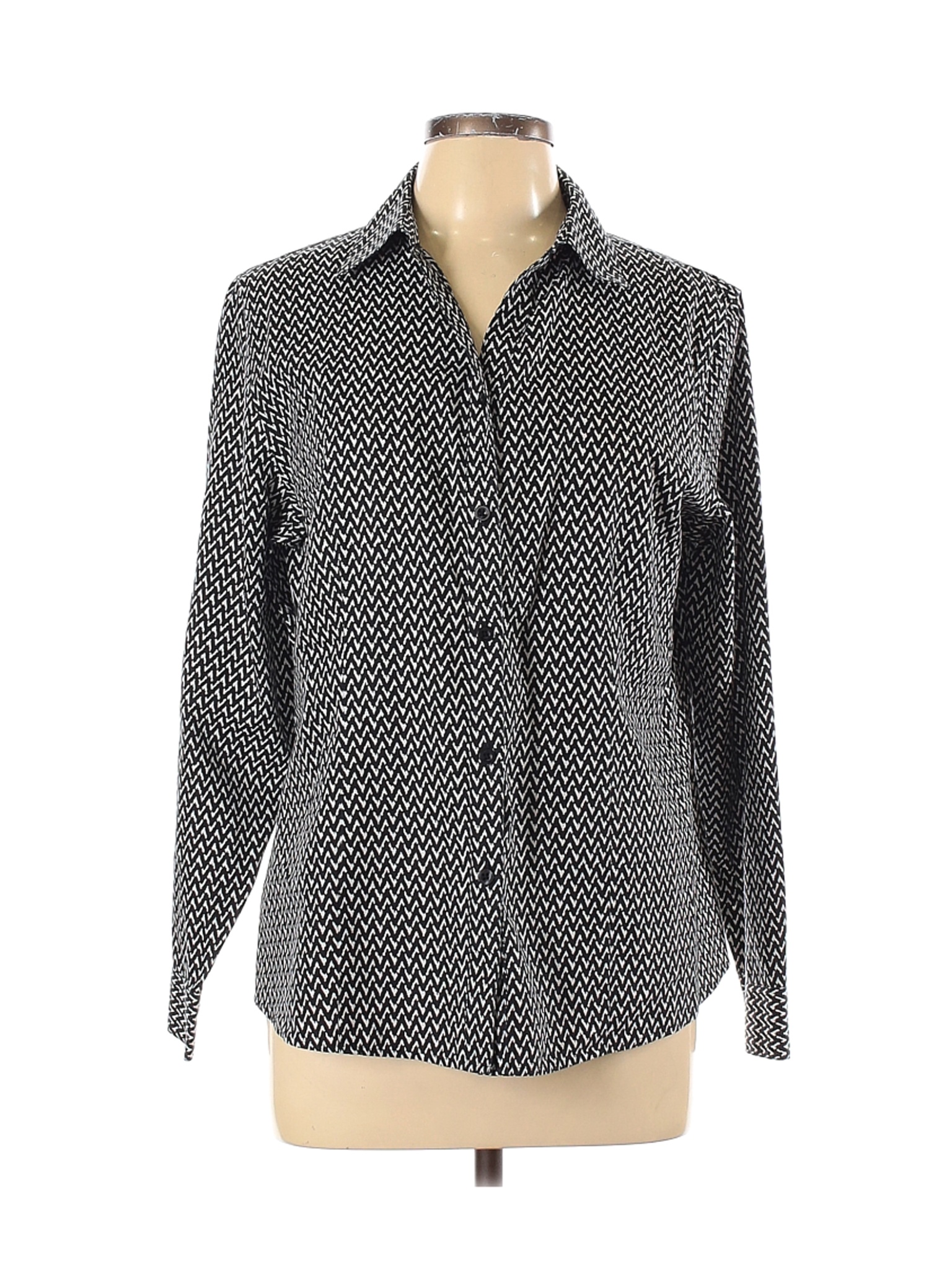 Chico's Women Black Long Sleeve Button-Down Shirt L | eBay