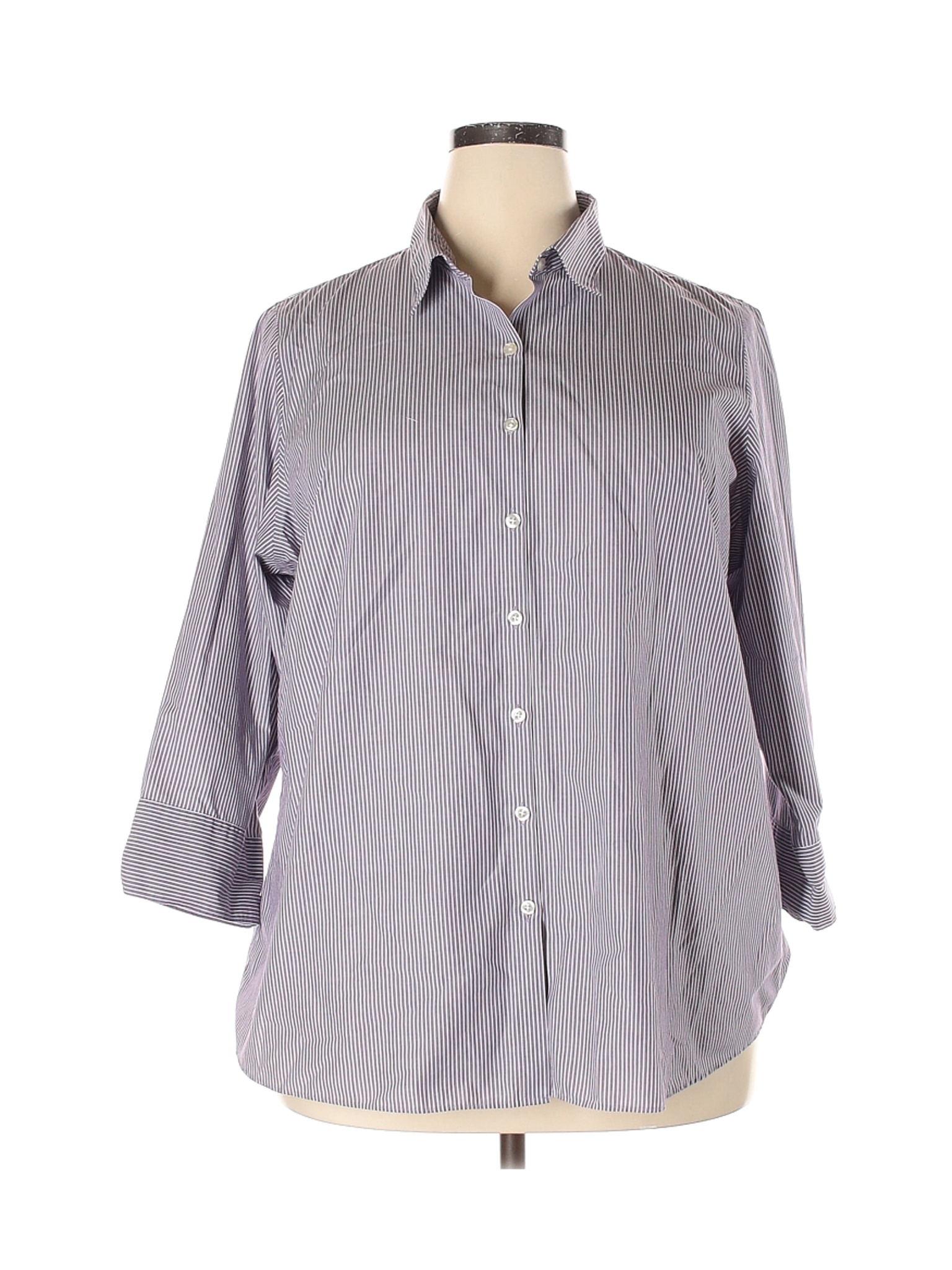 Lands' End Women Gray 3/4 Sleeve Button-Down Shirt 20 Plus | eBay