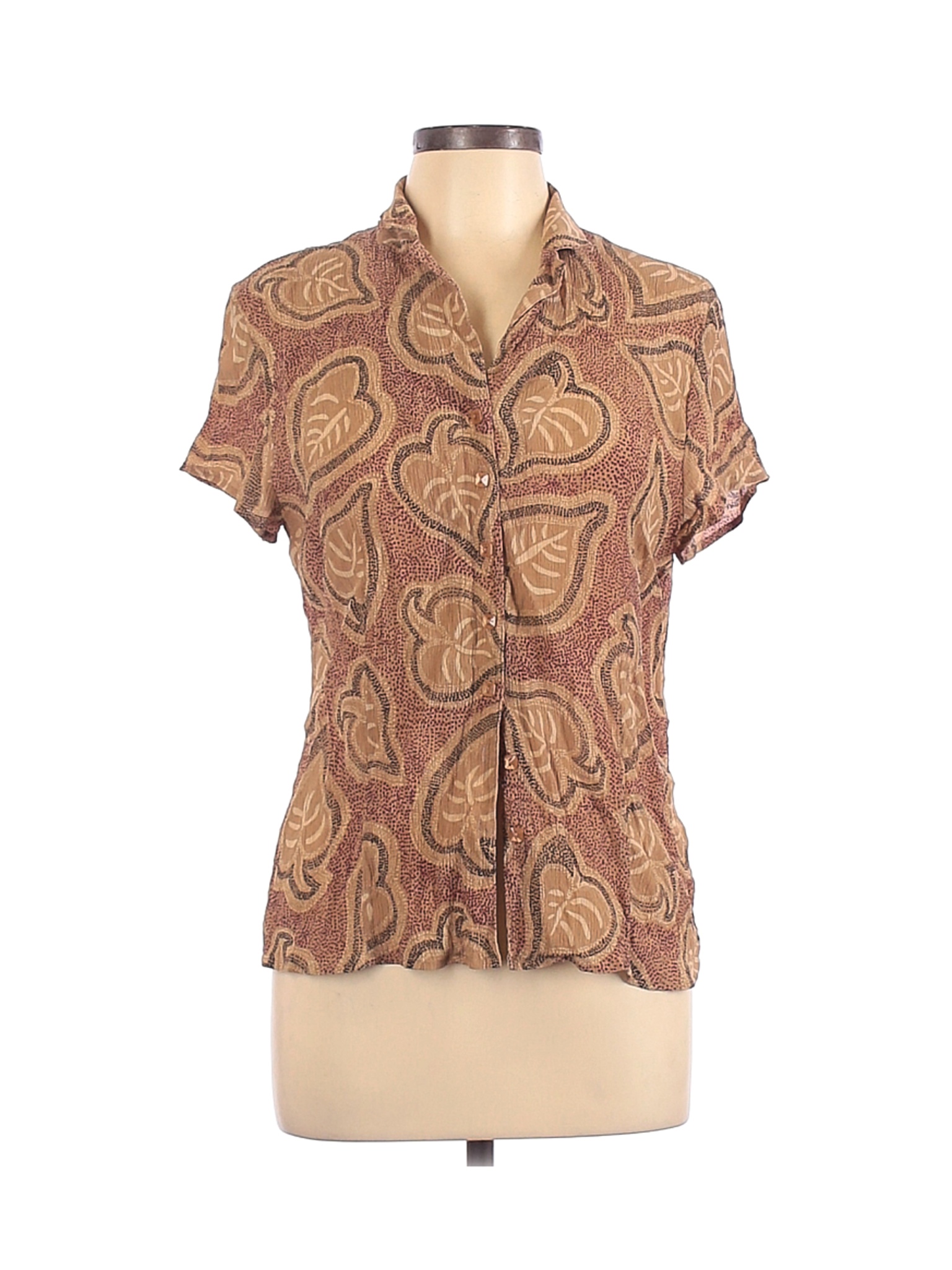 Karen Scott Women Brown Short Sleeve Silk Top L Petites | eBay
