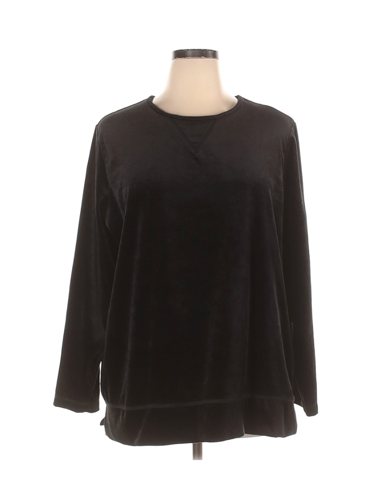 Woman Within 100 Polyester Solid Black Long Sleeve Top Size 1x Plus