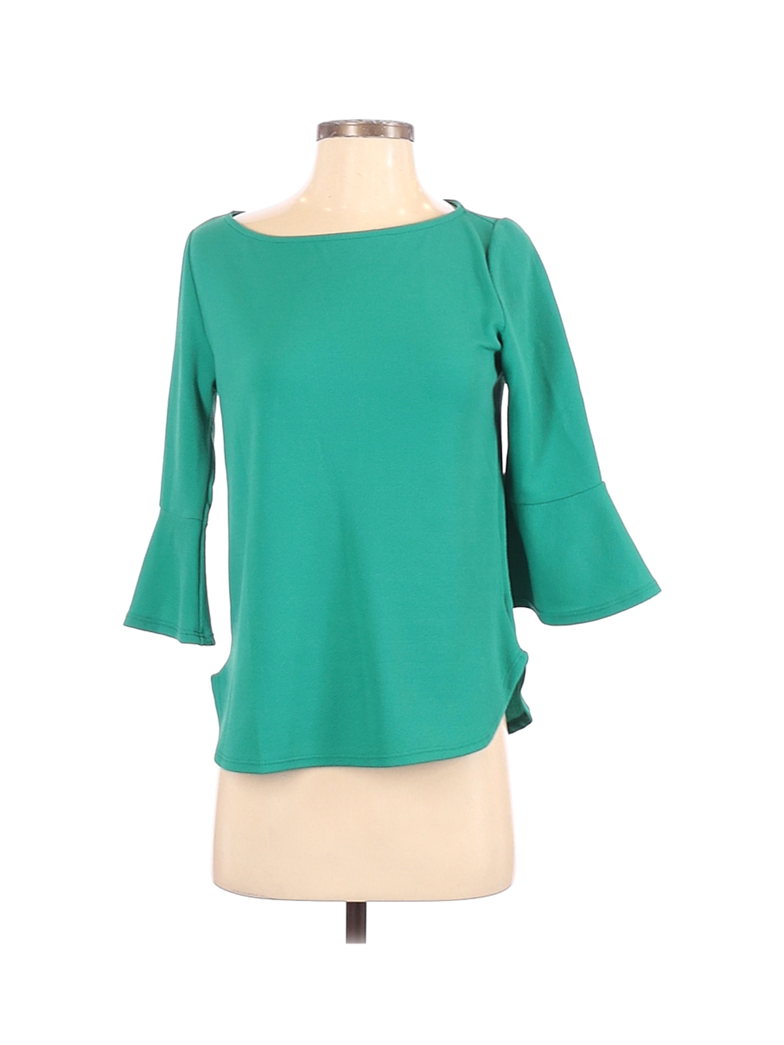 Green Envelope 100% Polyester Solid Blue Green 3/4 Sleeve Blouse Size S ...