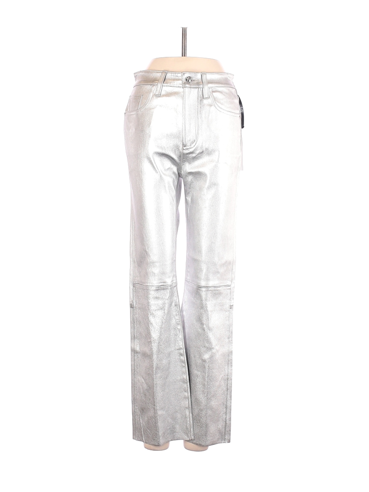 Current/Elliott 100% Lamb Solid White Silver Leather Pants 24 Waist ...
