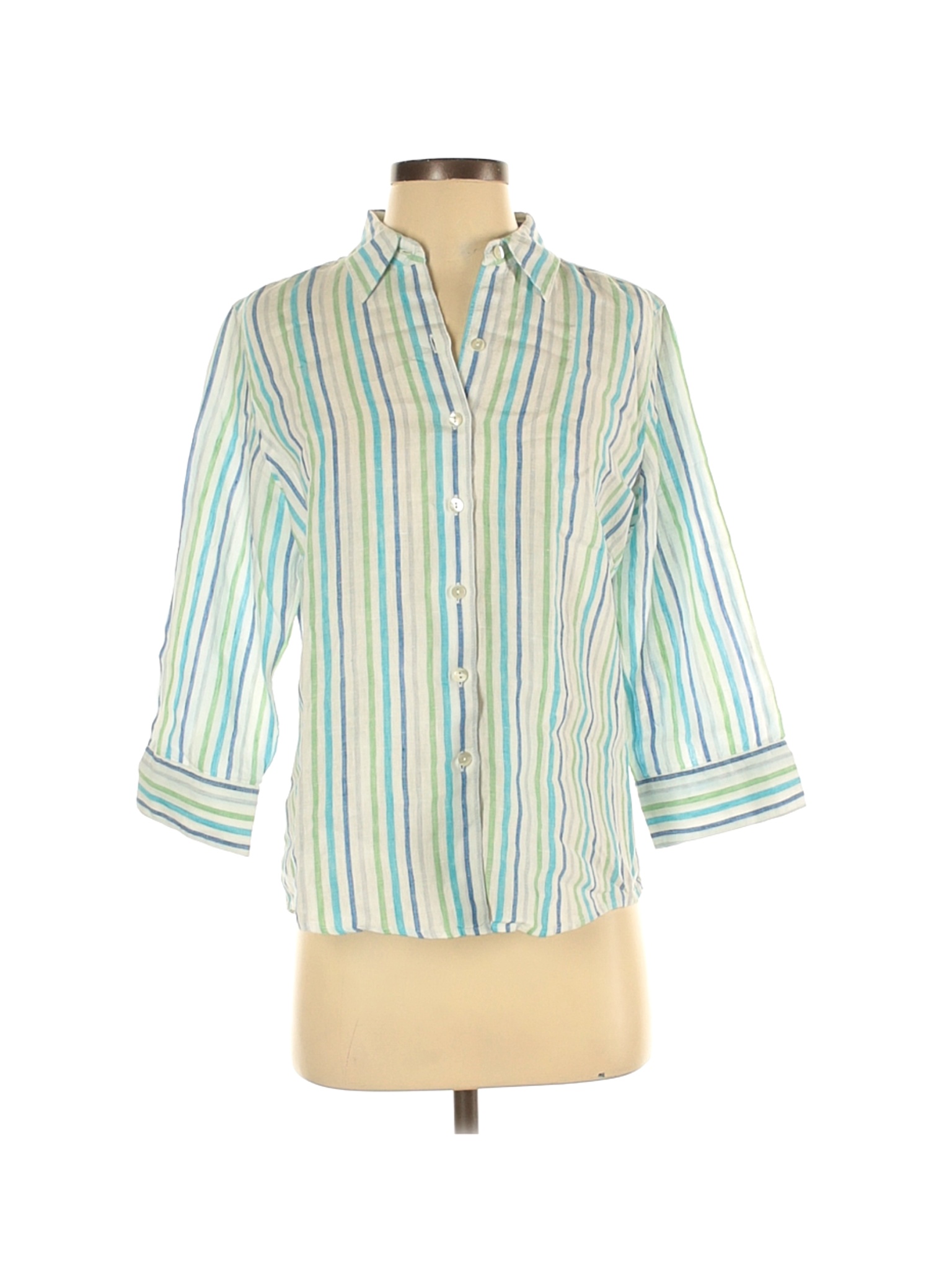 L.L.Bean Women Blue 3/4 Sleeve Button-Down Shirt S | eBay