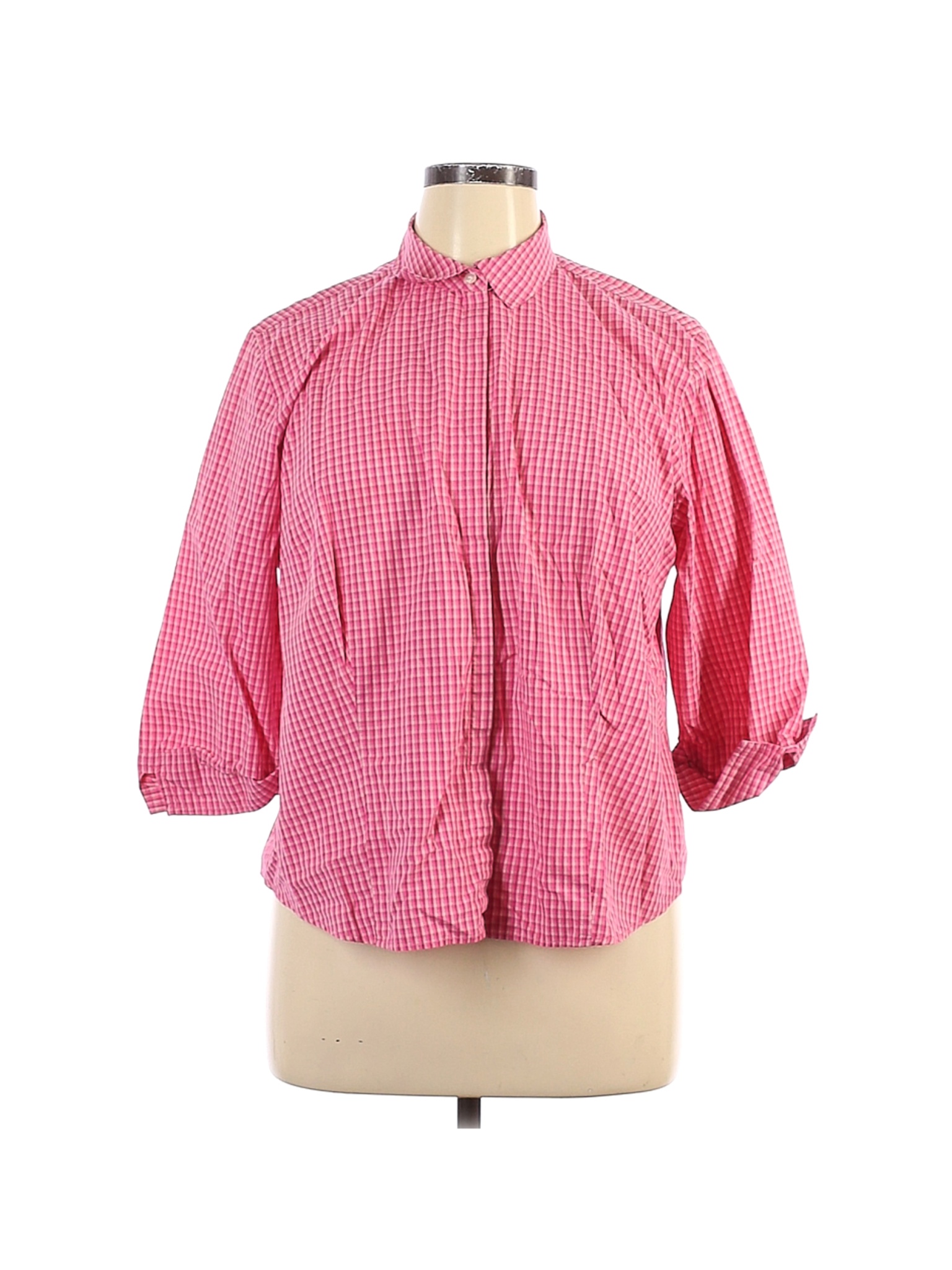 Talbots Women Pink 3/4 Sleeve Button-Down Shirt 16 | eBay