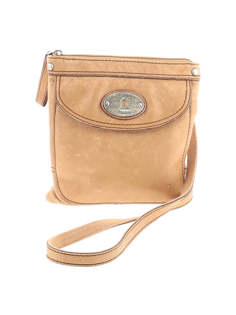 Fossil 100 Leather Solid Tan Leather Crossbody Bag One Size 64 off