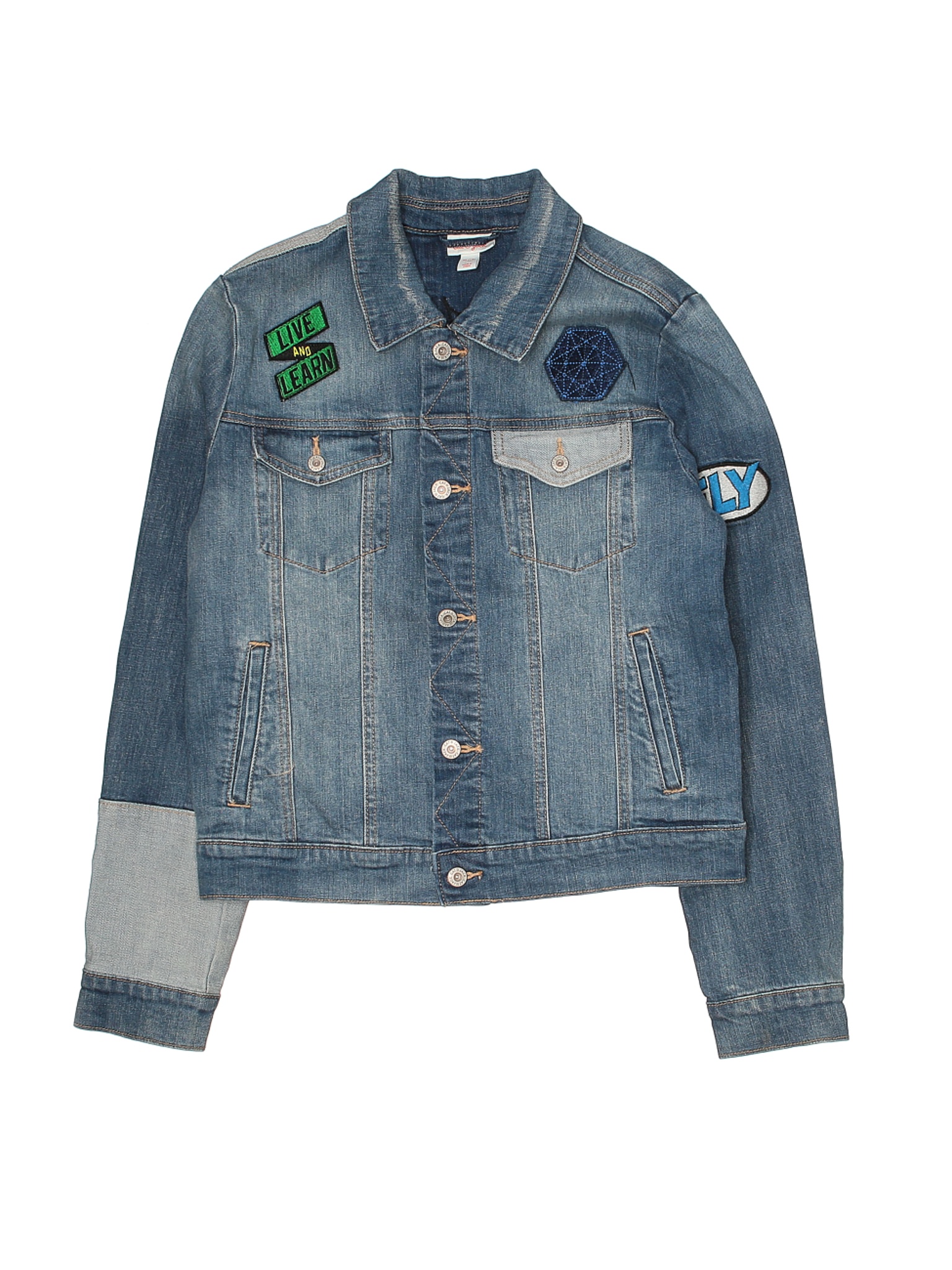 Cat & Jack Solid Blue Denim Jacket Size 16 80 off thredUP