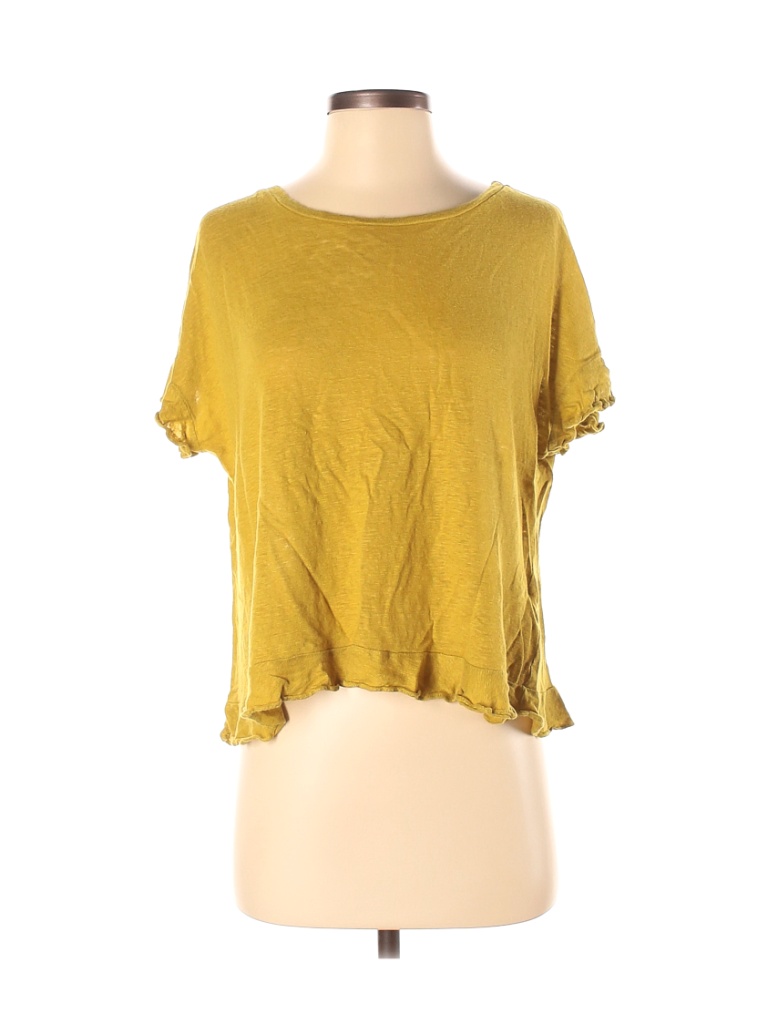 Eri Ali 100 Linen Solid Yellow Short Sleeve Top Size S 84 Off