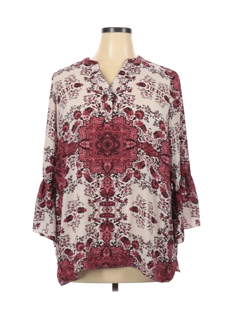 Violet & Claire 100% Polyester Floral Motif Multi Color Burgundy Long Sleeve Blouse Size 2X (Plus) - photo 1