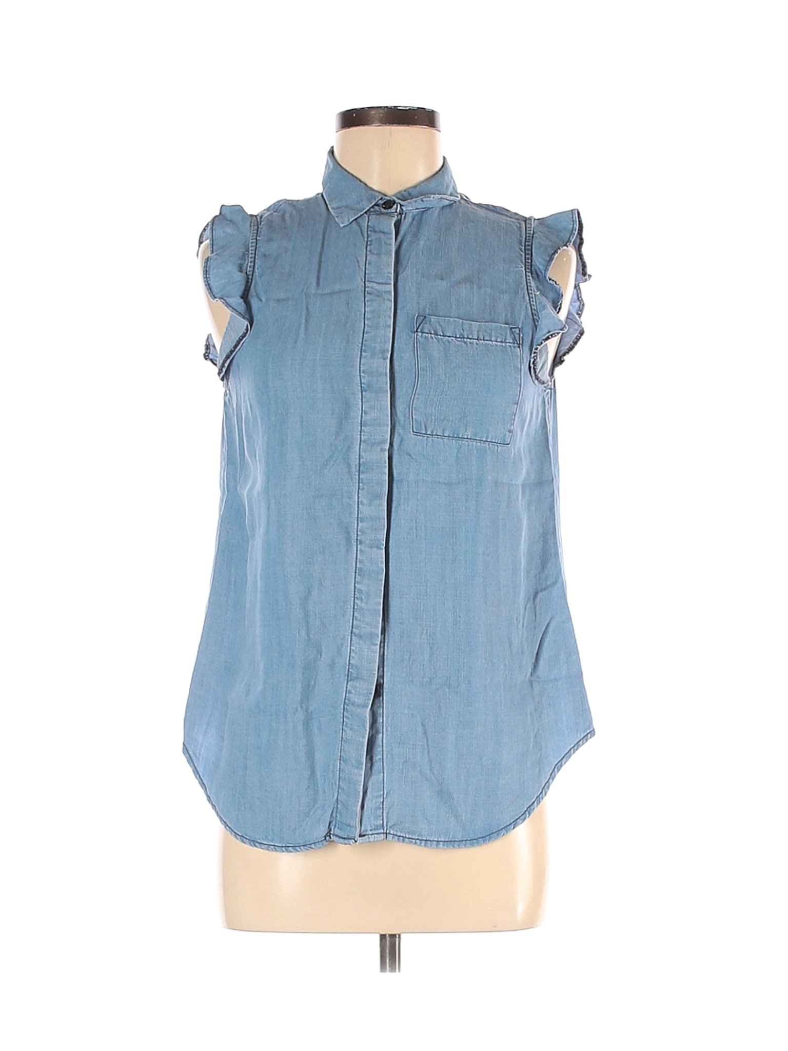 Who What Wear Women Blue Sleeveless Button-Down Shirt S | eBay