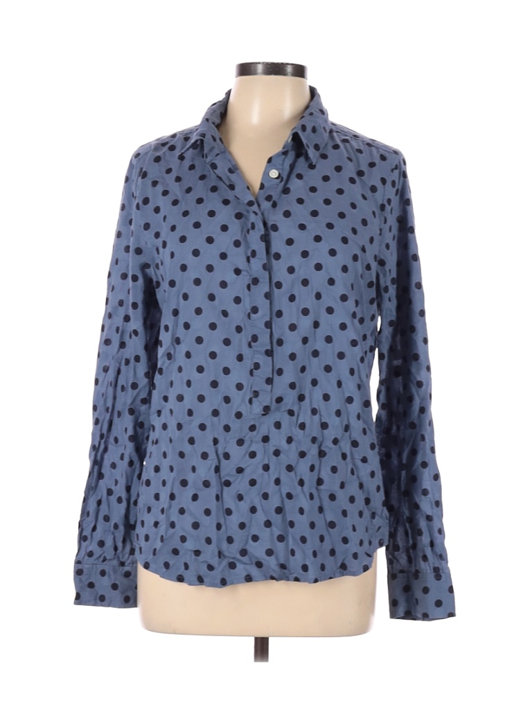 J.Crew 100% Cotton Polka Dots Graphic Blue Long Sleeve Button-Down ...