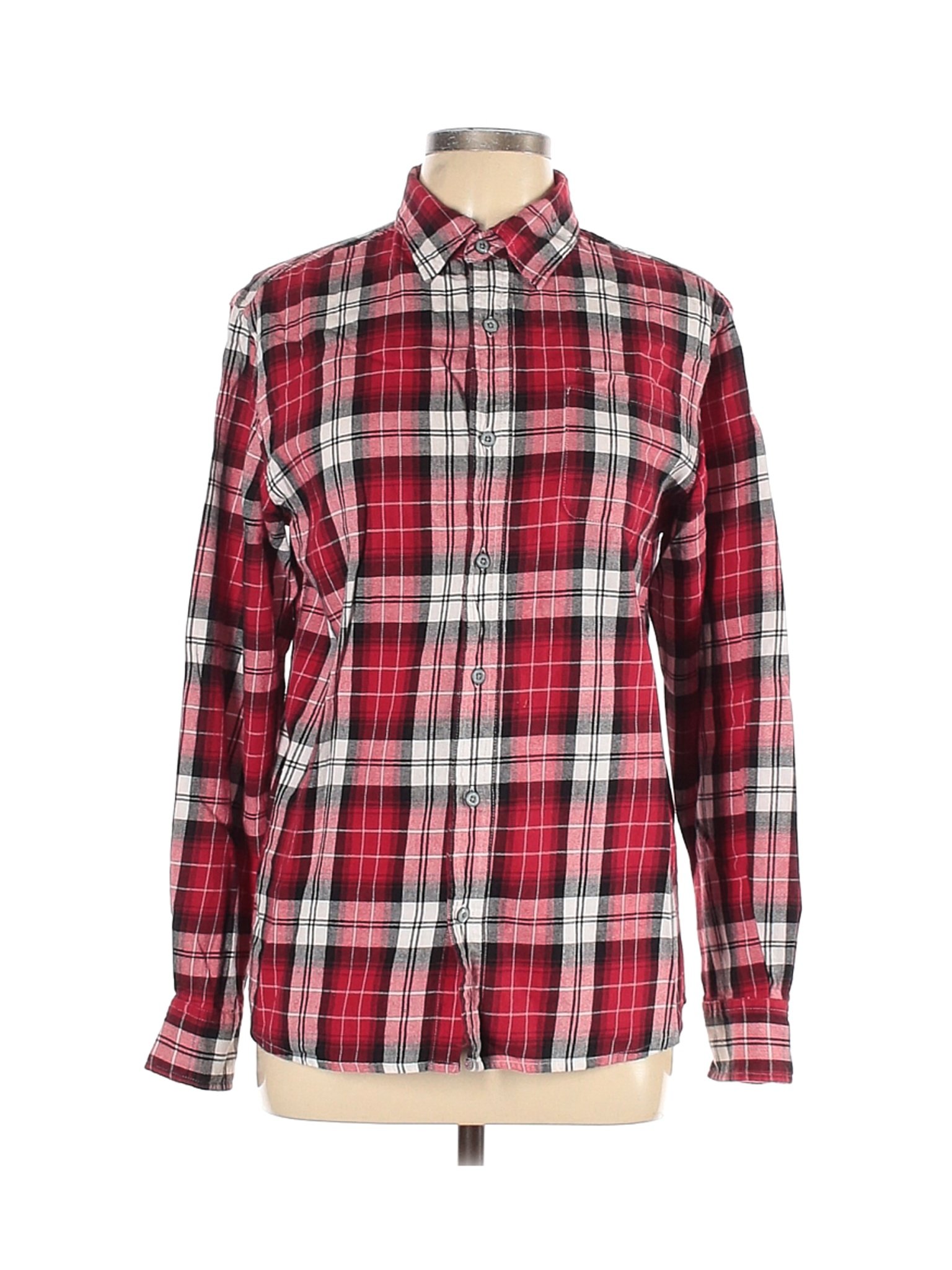 womens red button shirt