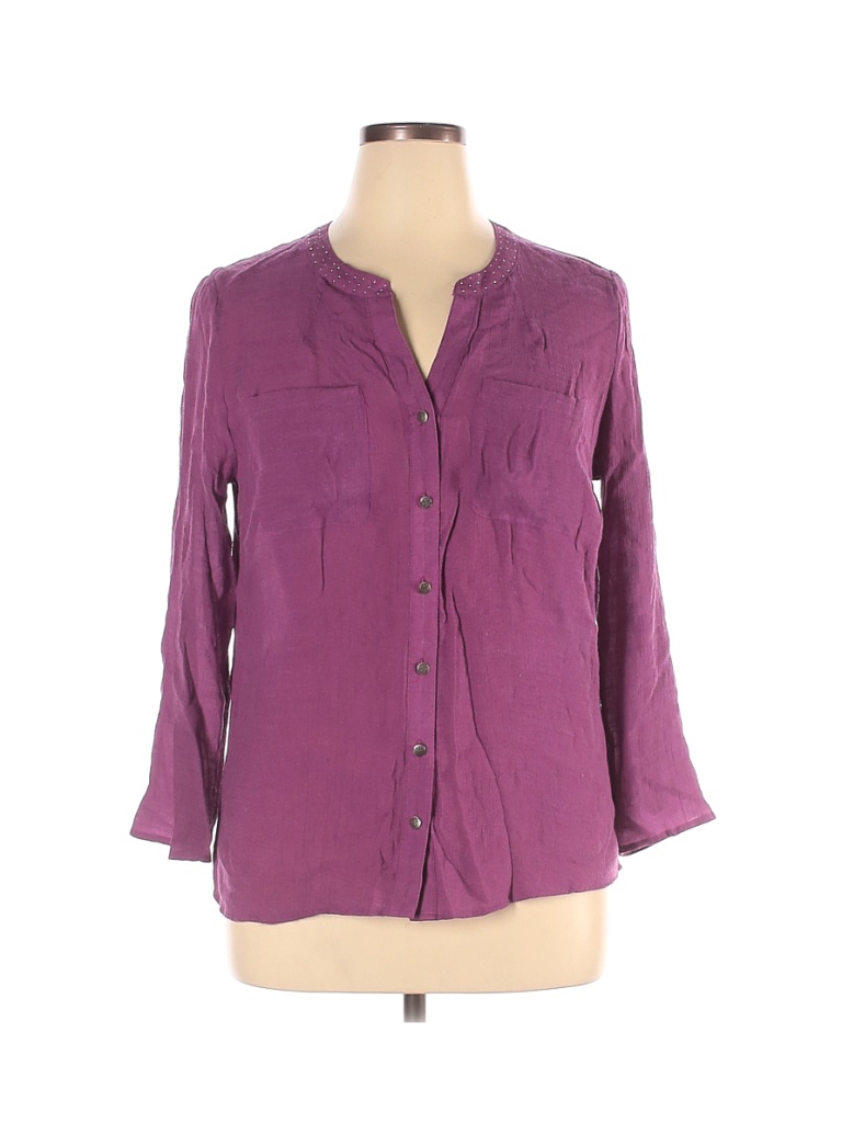 Elementz Solid Purple Long Sleeve Button-Down Shirt Size 1X (Plus) - 85 ...