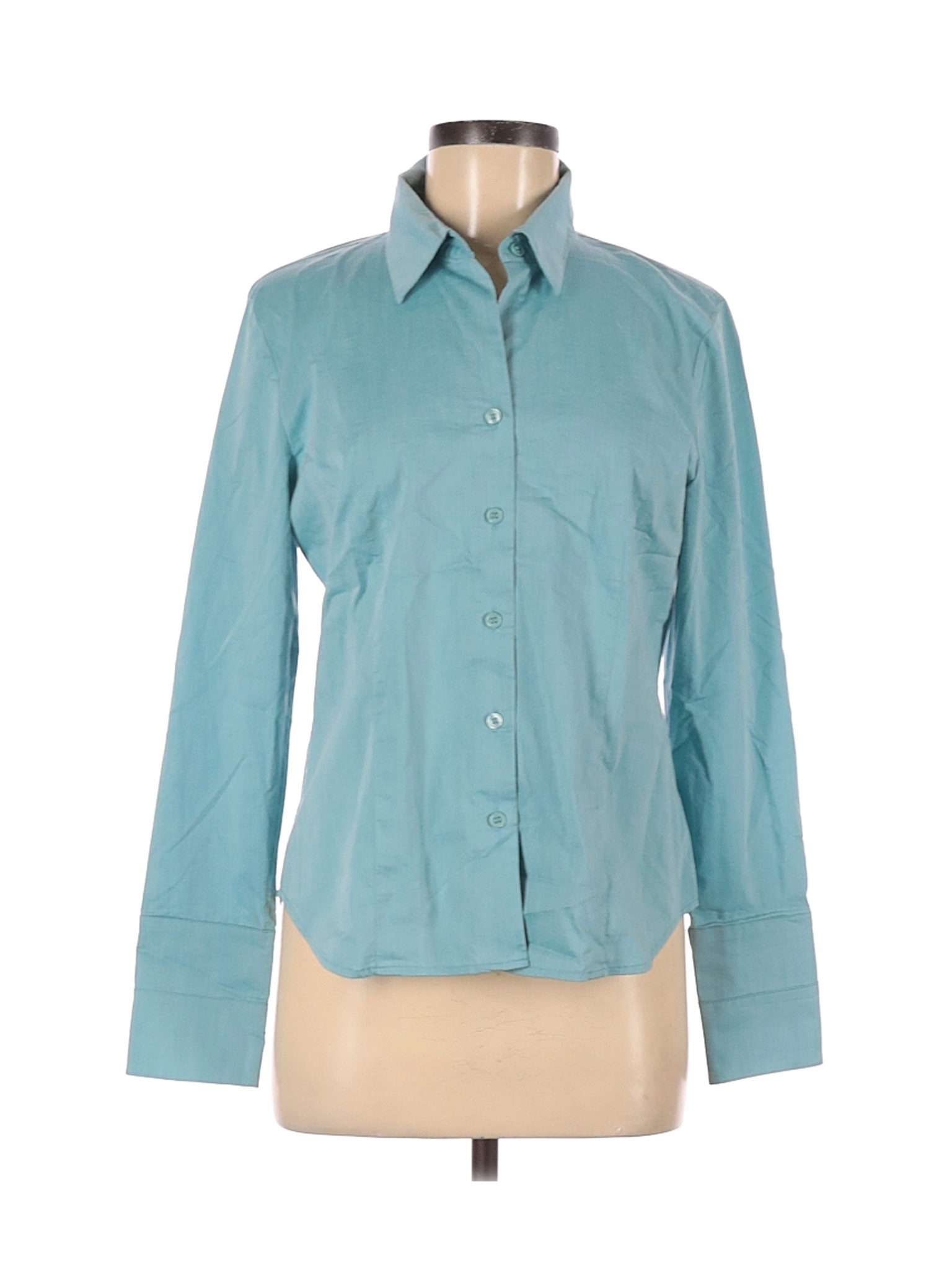 Worthington Women Blue Long Sleeve Button-Down Shirt 6 | eBay