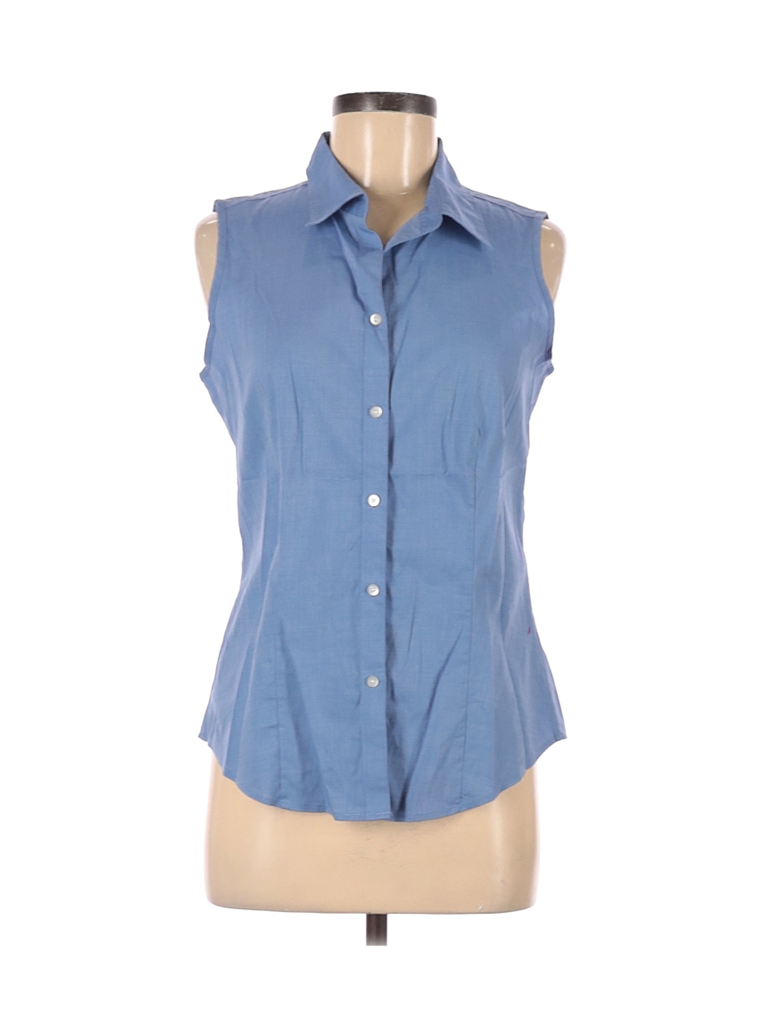 Talbots Women Blue Sleeveless Button-Down Shirt 8 | eBay