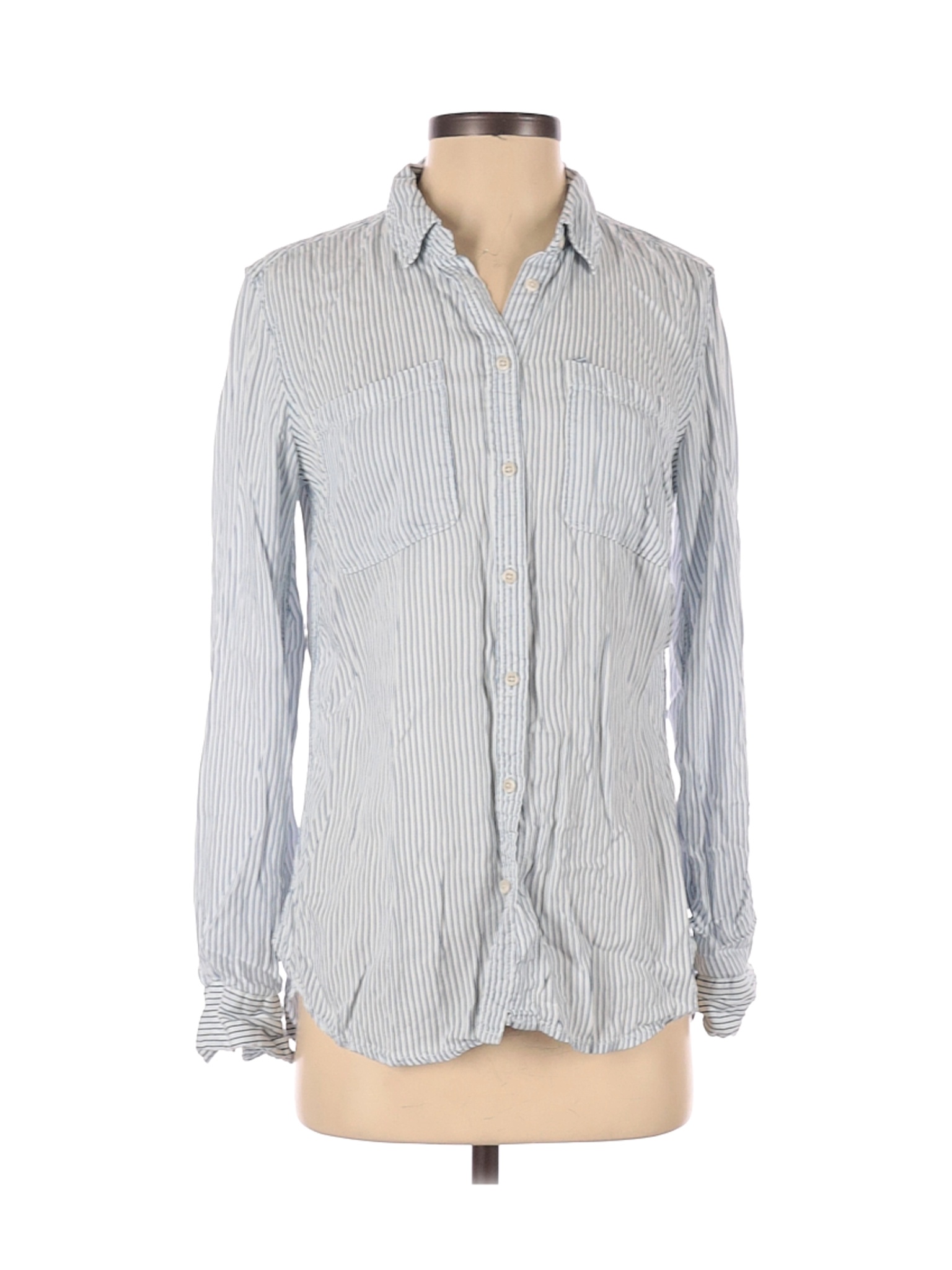 Merona Women Blue 3/4 Sleeve Button-Down Shirt S | eBay