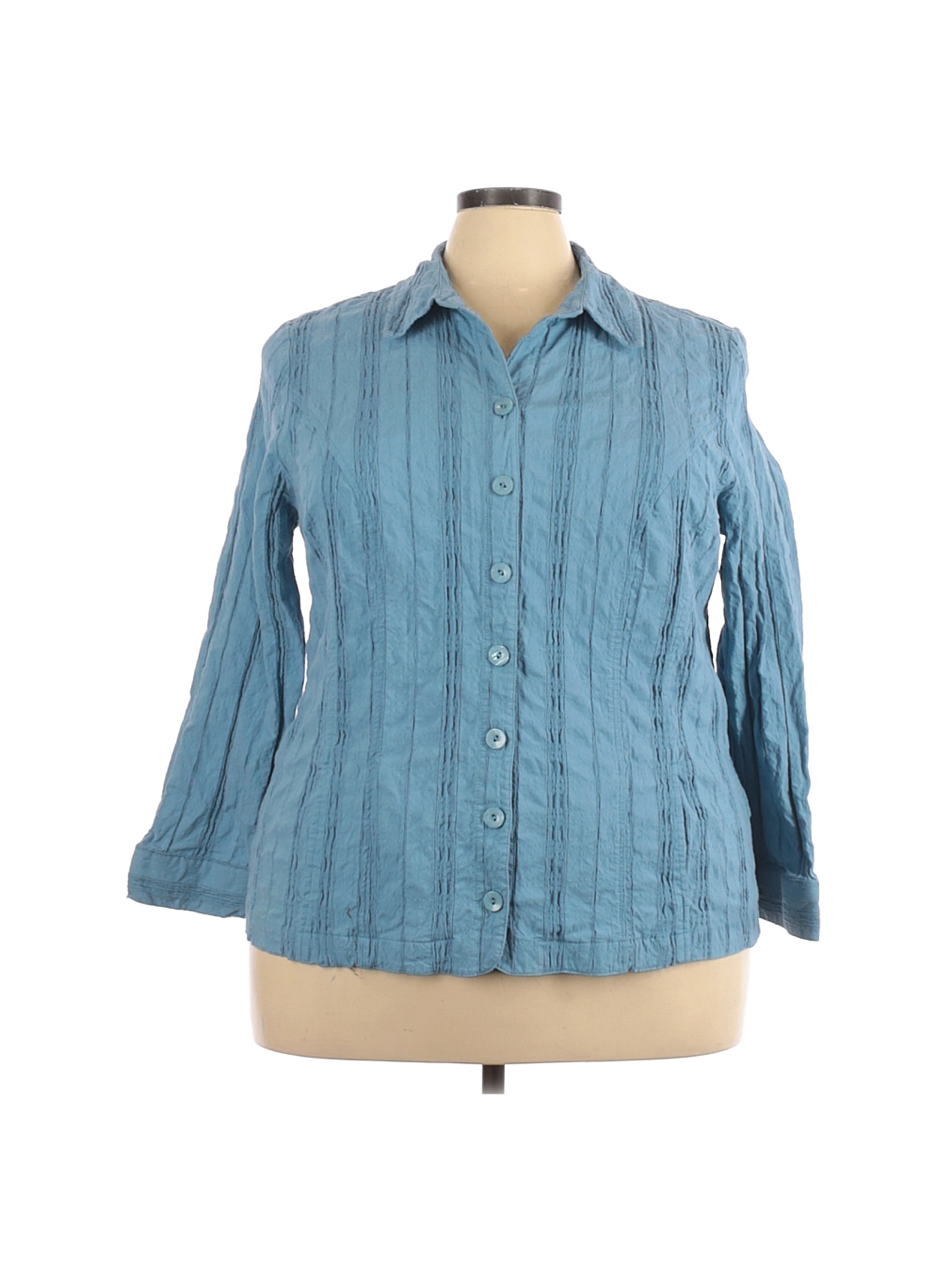 Cj Banks Women Blue Long Sleeve Button-Down Shirt 3X Plus | eBay