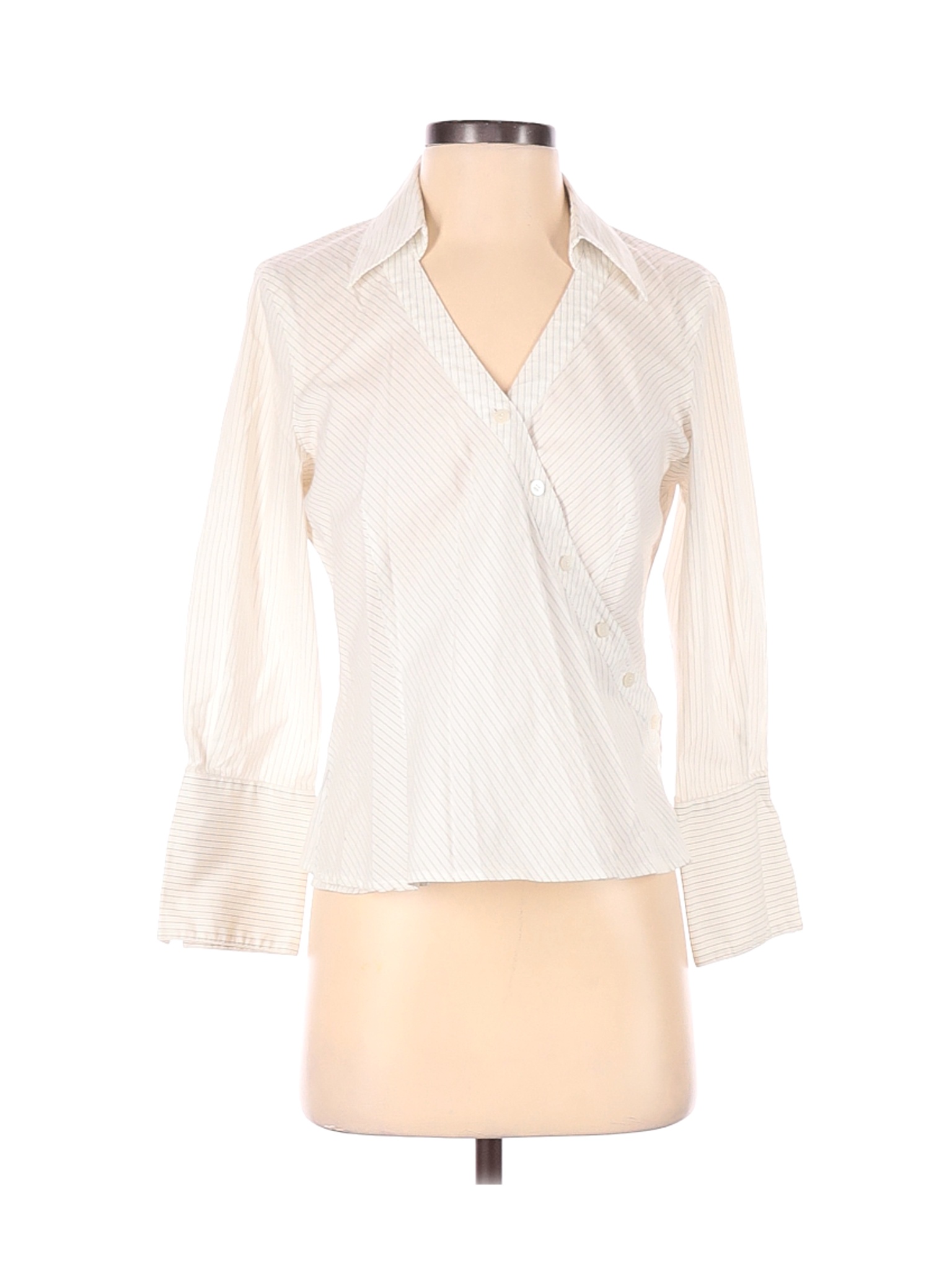 Nine West Women Ivory 3/4 Sleeve Button-Down Shirt 8 | eBay
