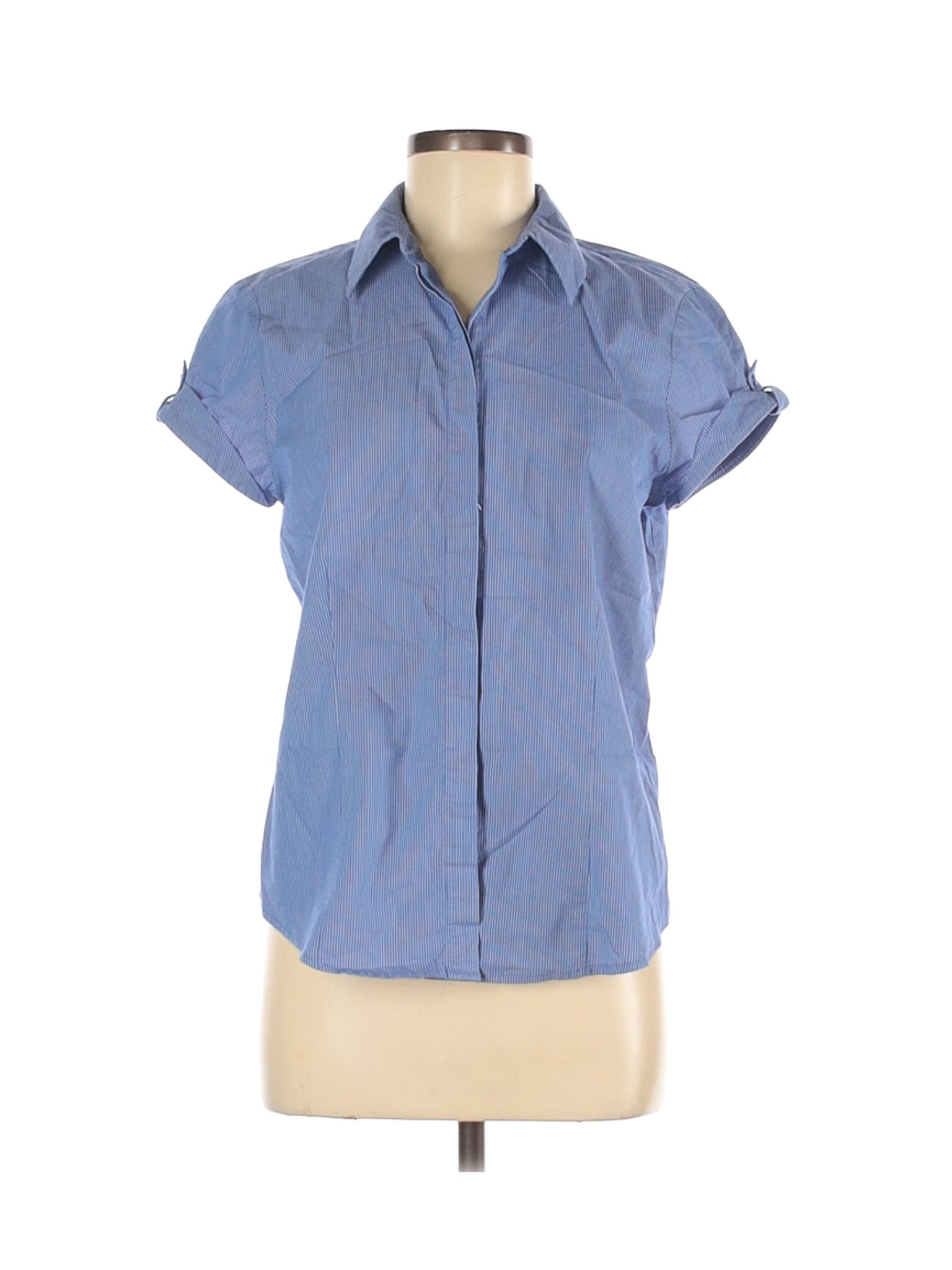 Liz Claiborne Women Blue Short Sleeve Button-Down Shirt M | eBay