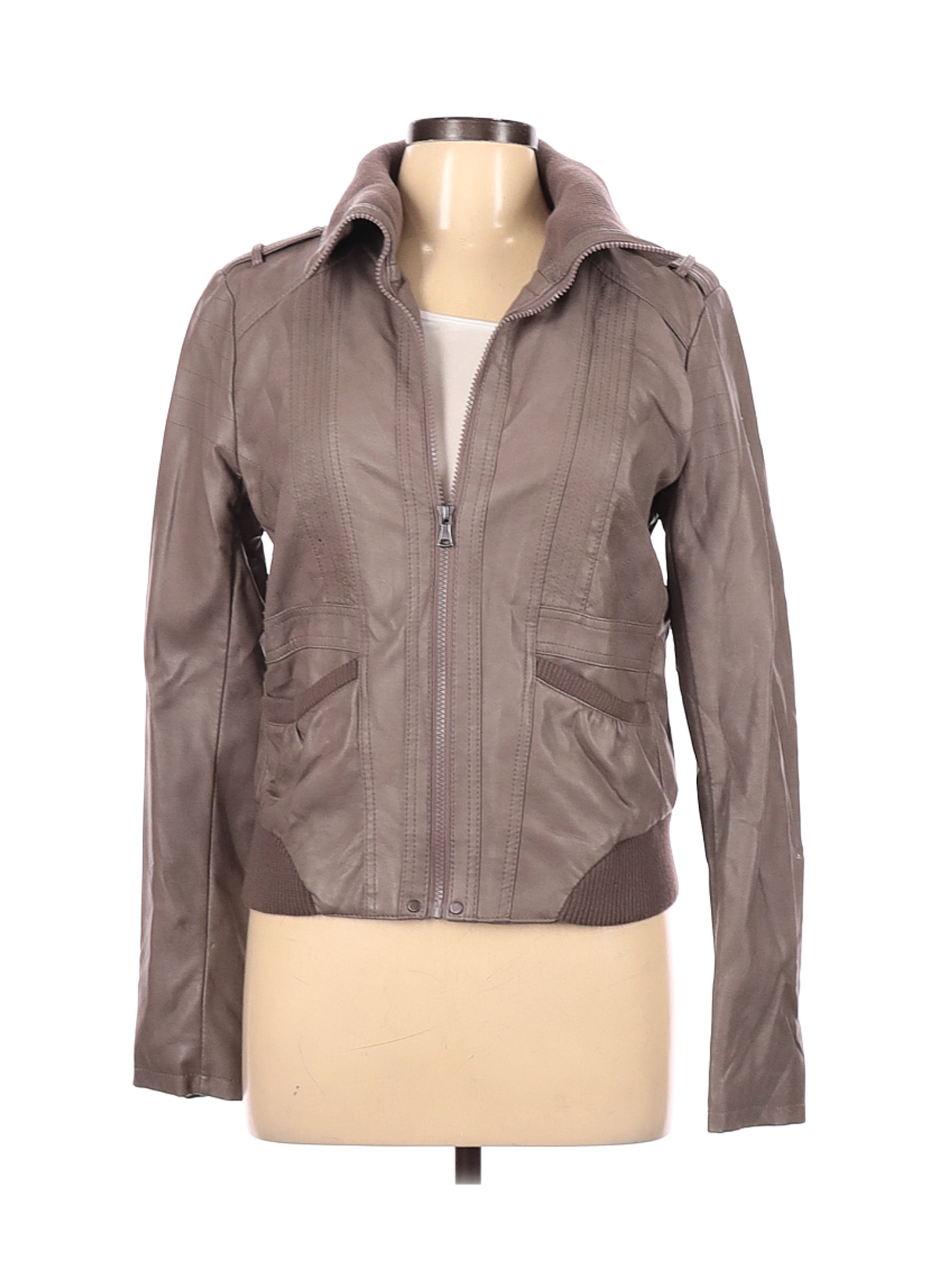 Xhilaration Women Brown Faux Leather Jacket L | eBay