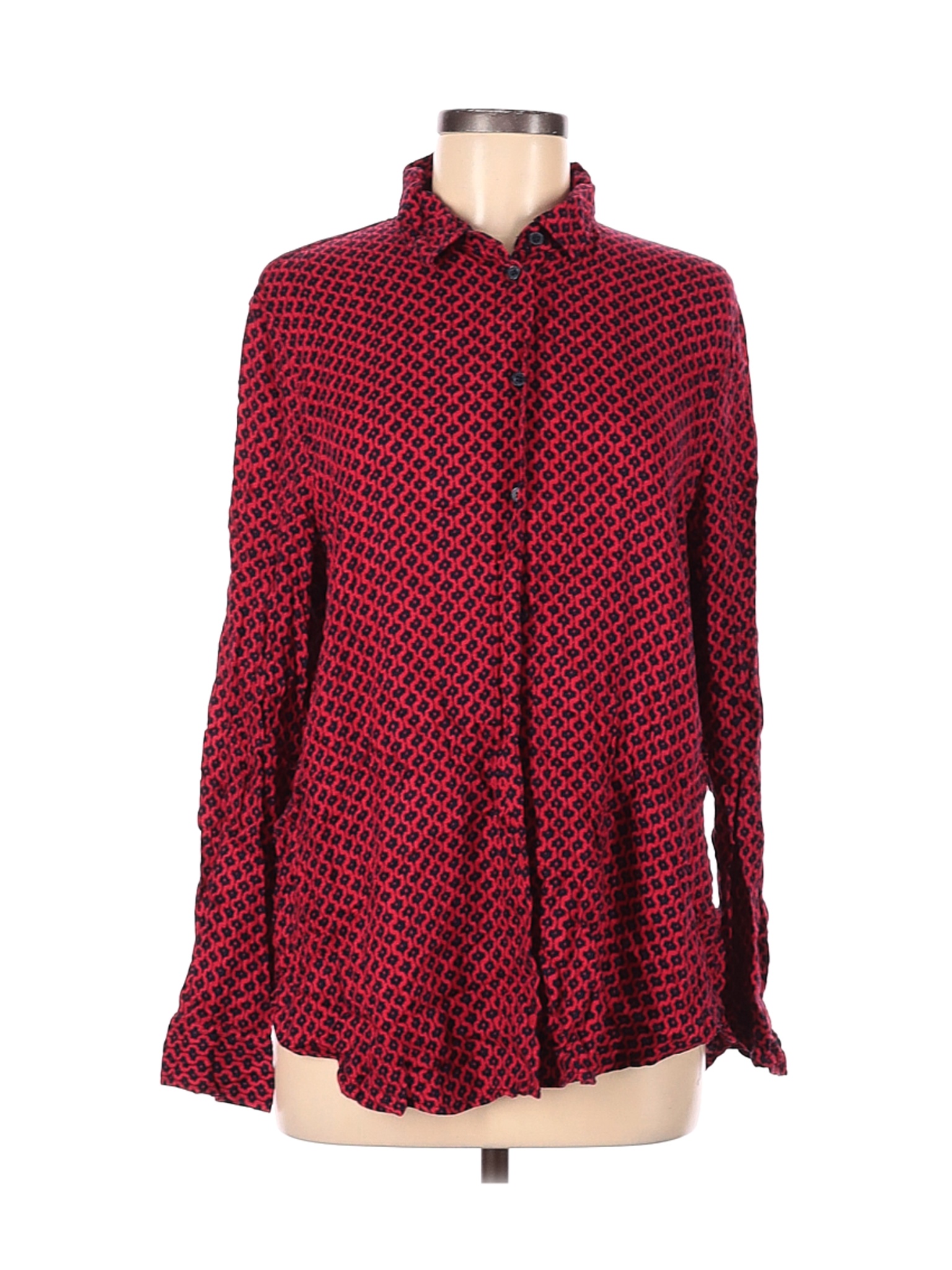 Banana Republic Factory Store Women Red Long Sleeve Button-Down Shirt L ...