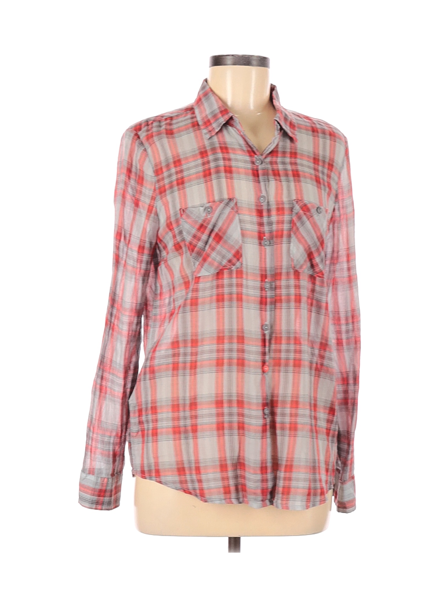 red long sleeve button down shirt women's