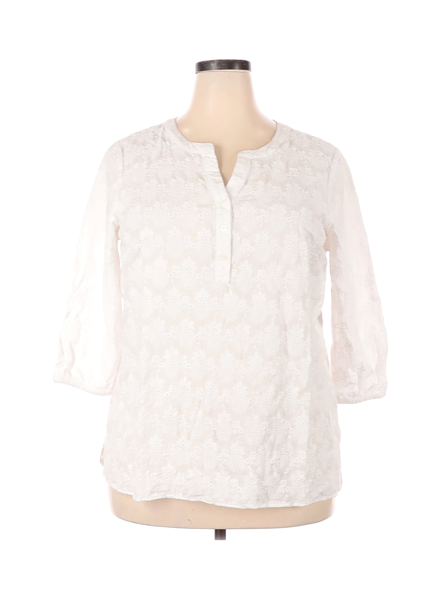 Talbots Women White 3/4 Sleeve Button-Down Shirt 2X Plus | eBay