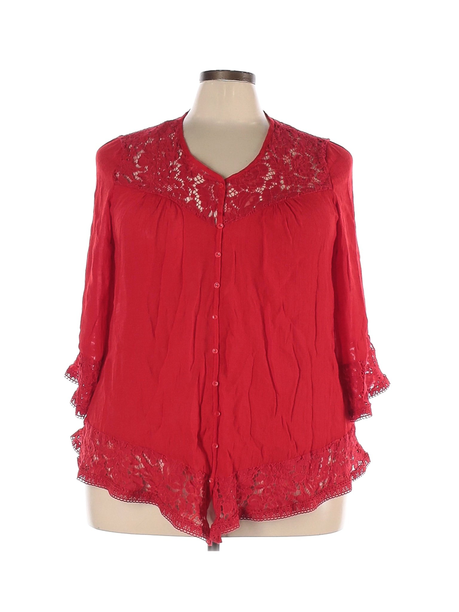 Zac & Rachel Women Red 3/4 Sleeve Blouse 2X Plus | eBay
