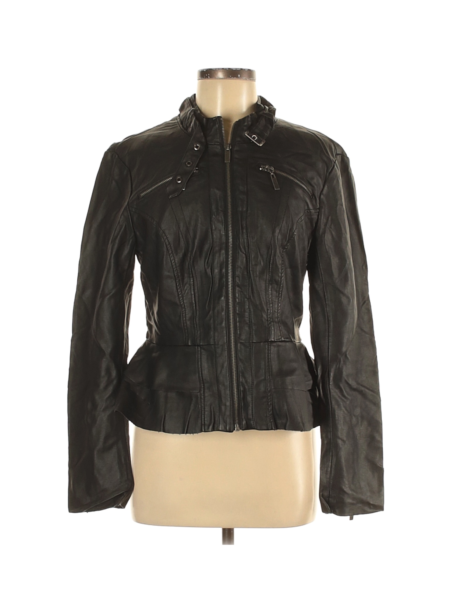 Blanc Noir Women Black Faux Leather Jacket M | eBay